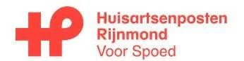 Logo van Huisartsenzorg locatie Rijnmond, met een rode kruis en de tekst 'Huisartsenzones Rijnmond Voor Spoed'.