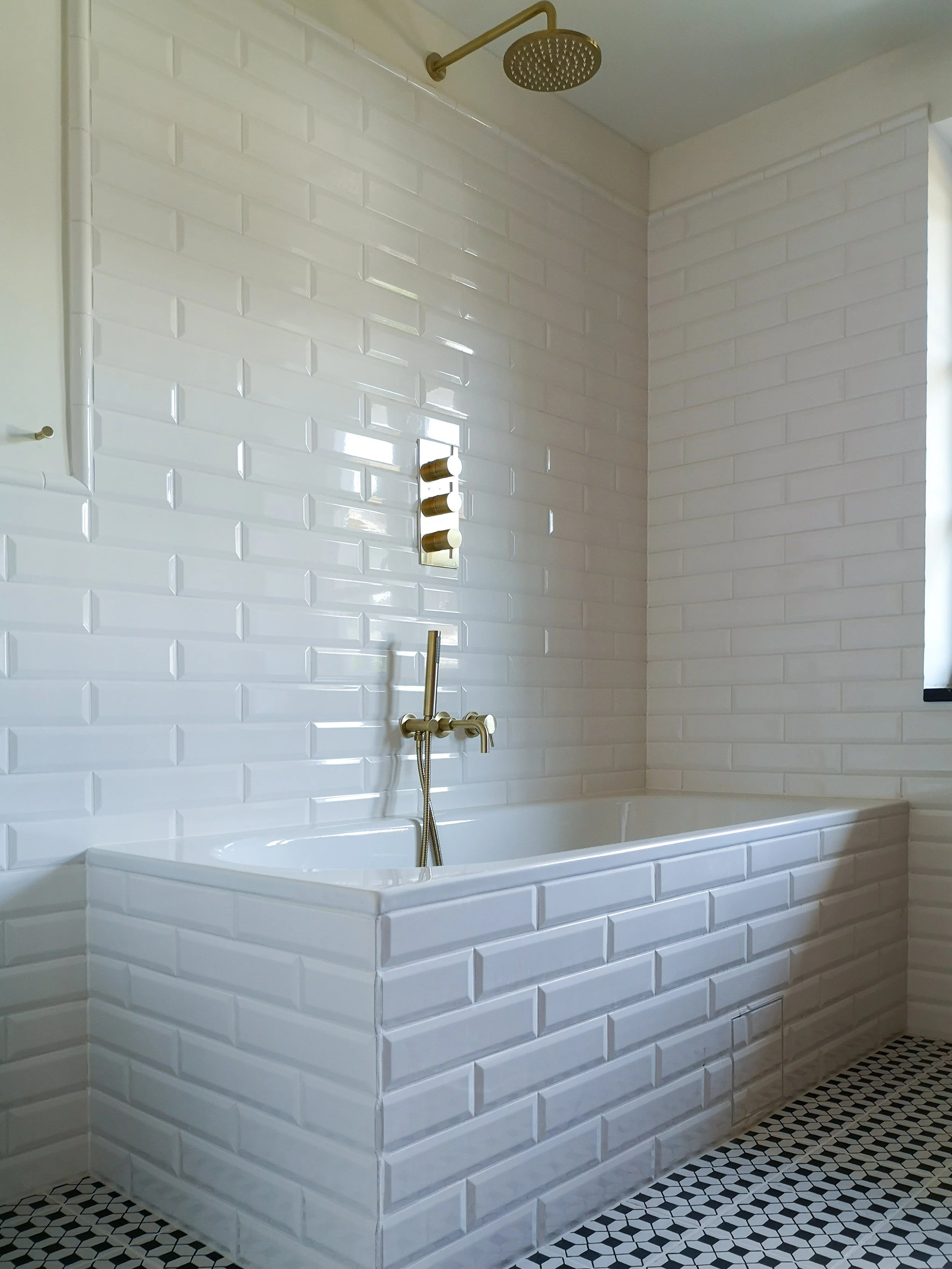 Family bathroom built in bath tub, Bled residence Slovenia