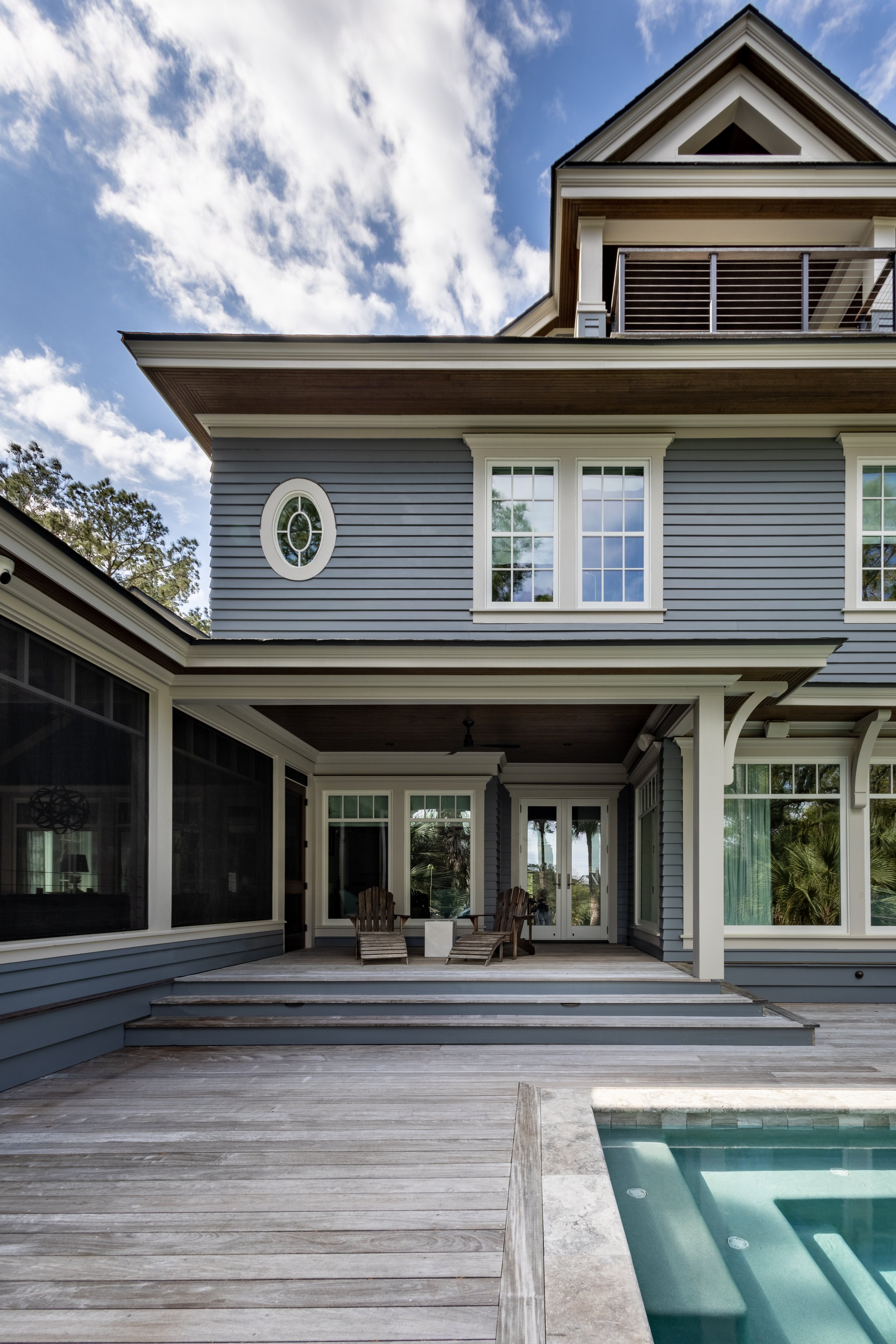 Pool deck and rear facade Kiawah Island beach house