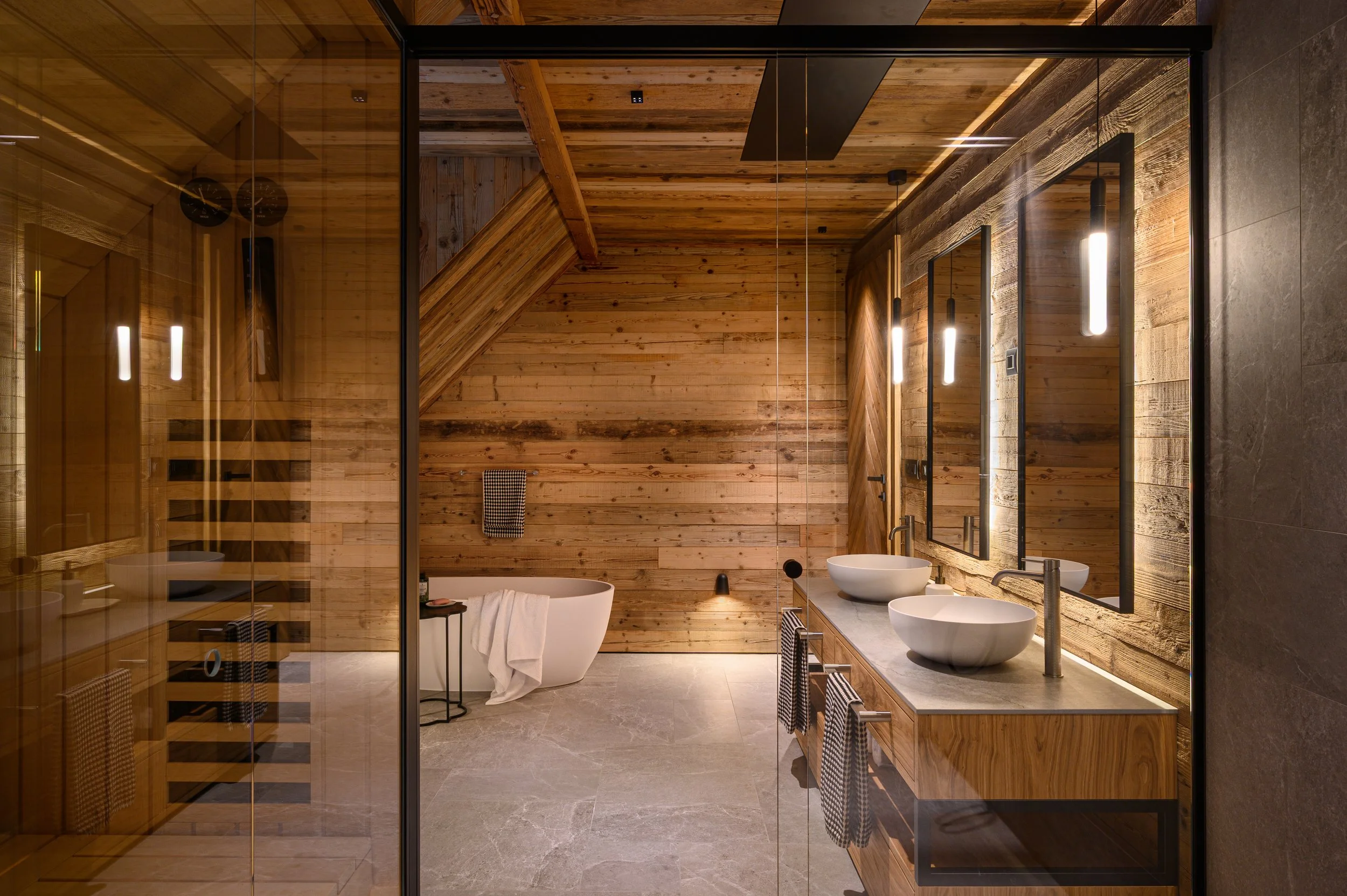 View from shower, family bathroom mountain chalet Julian Alps