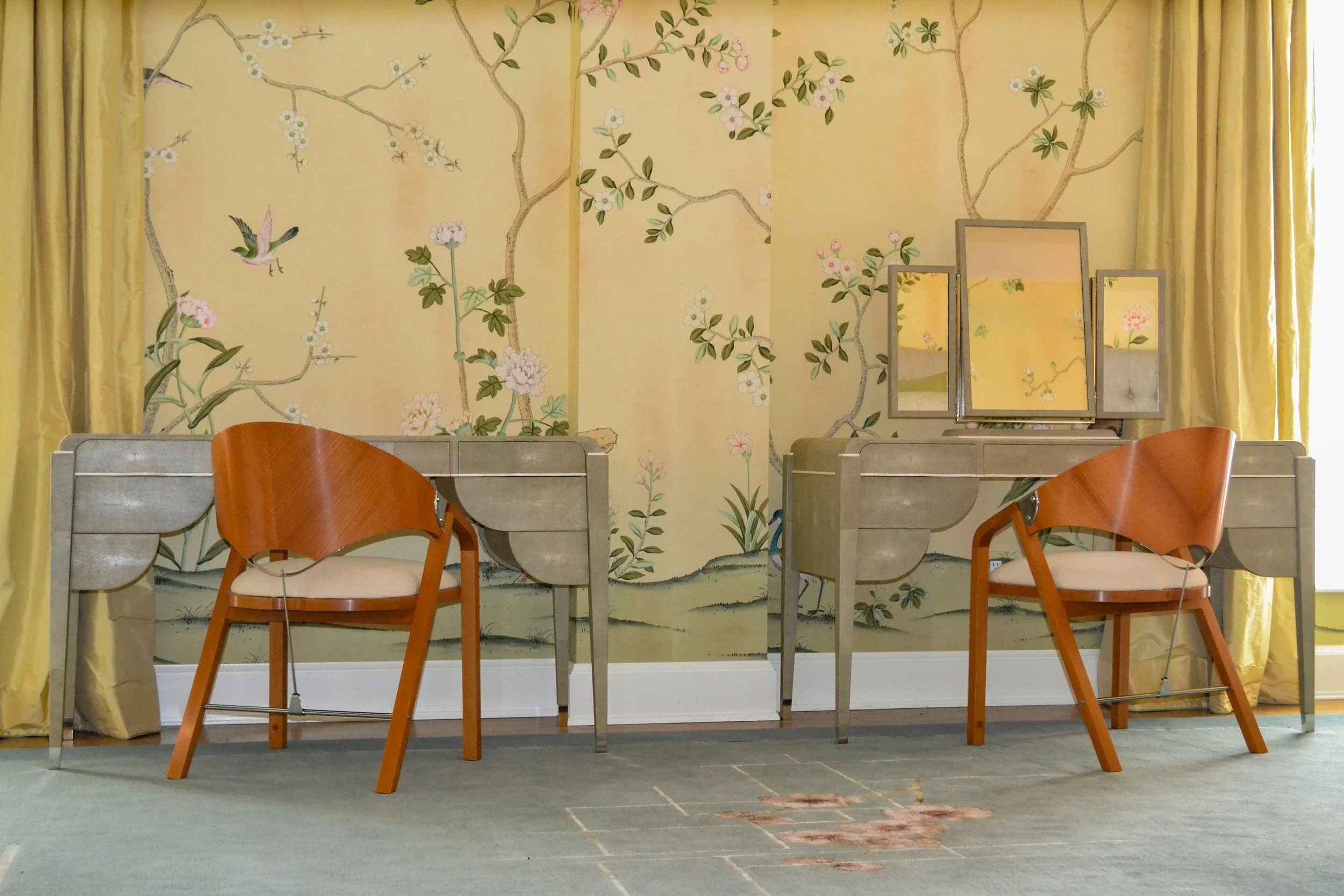Gosling desk and dressing table and Tresserra chairs, bedroom Gramercy Park apartment New York