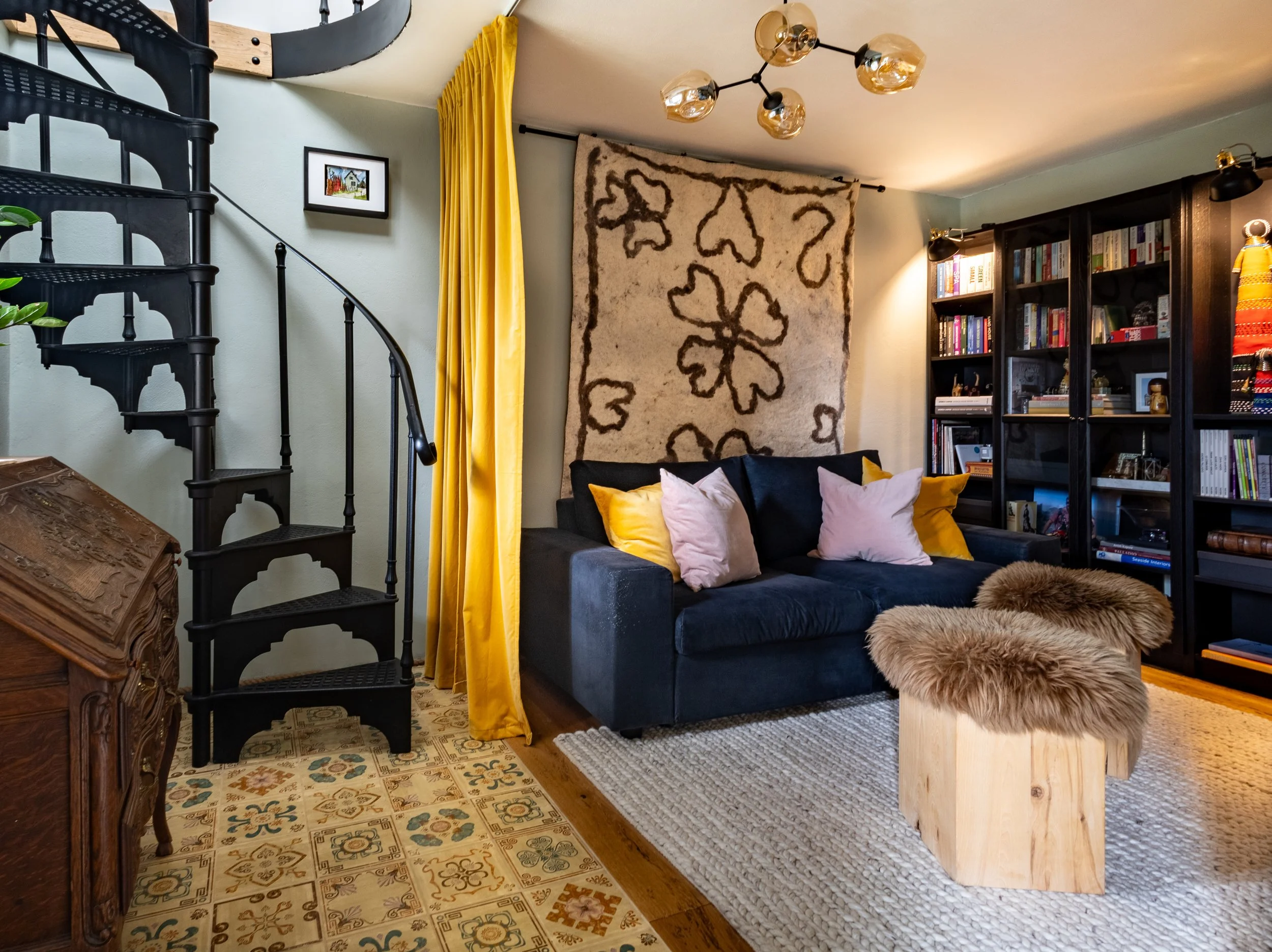 Sitting room interior design, vineyard cottage Slovenia
