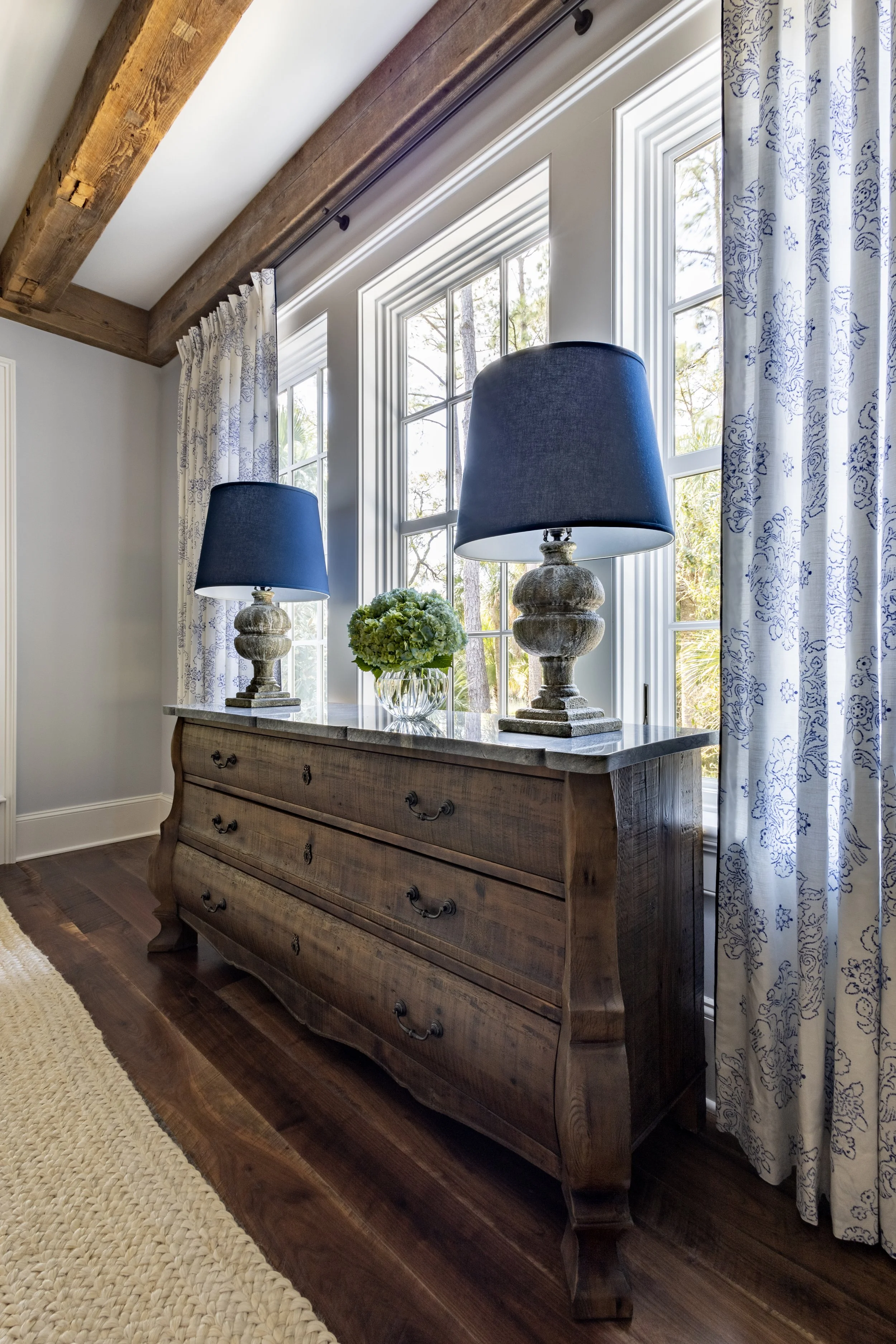 Reclaimed wood sideboard, dining room Kiawah Island beach house