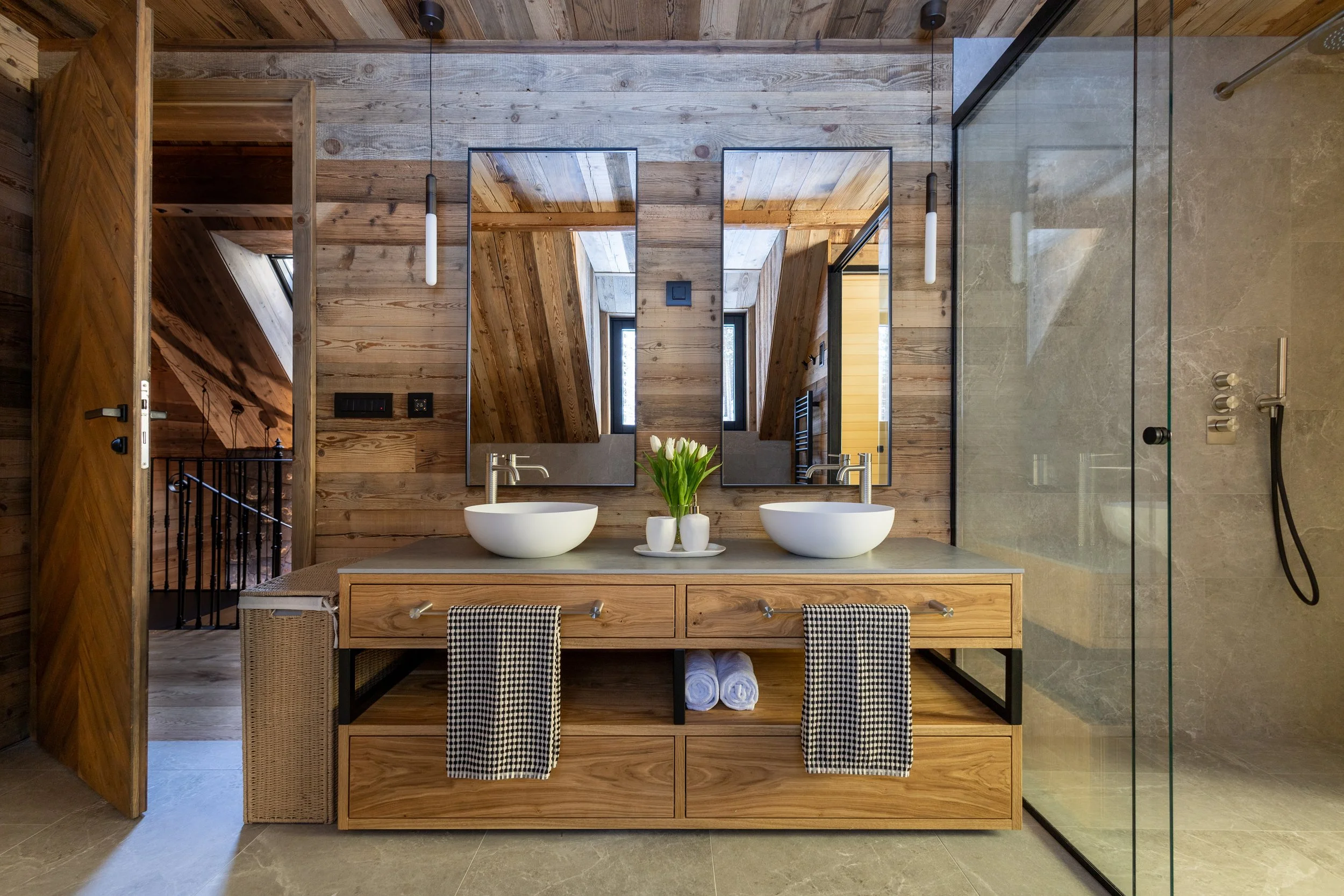 Family bathroom bespoke vanity, mountain chalet Julian Alps