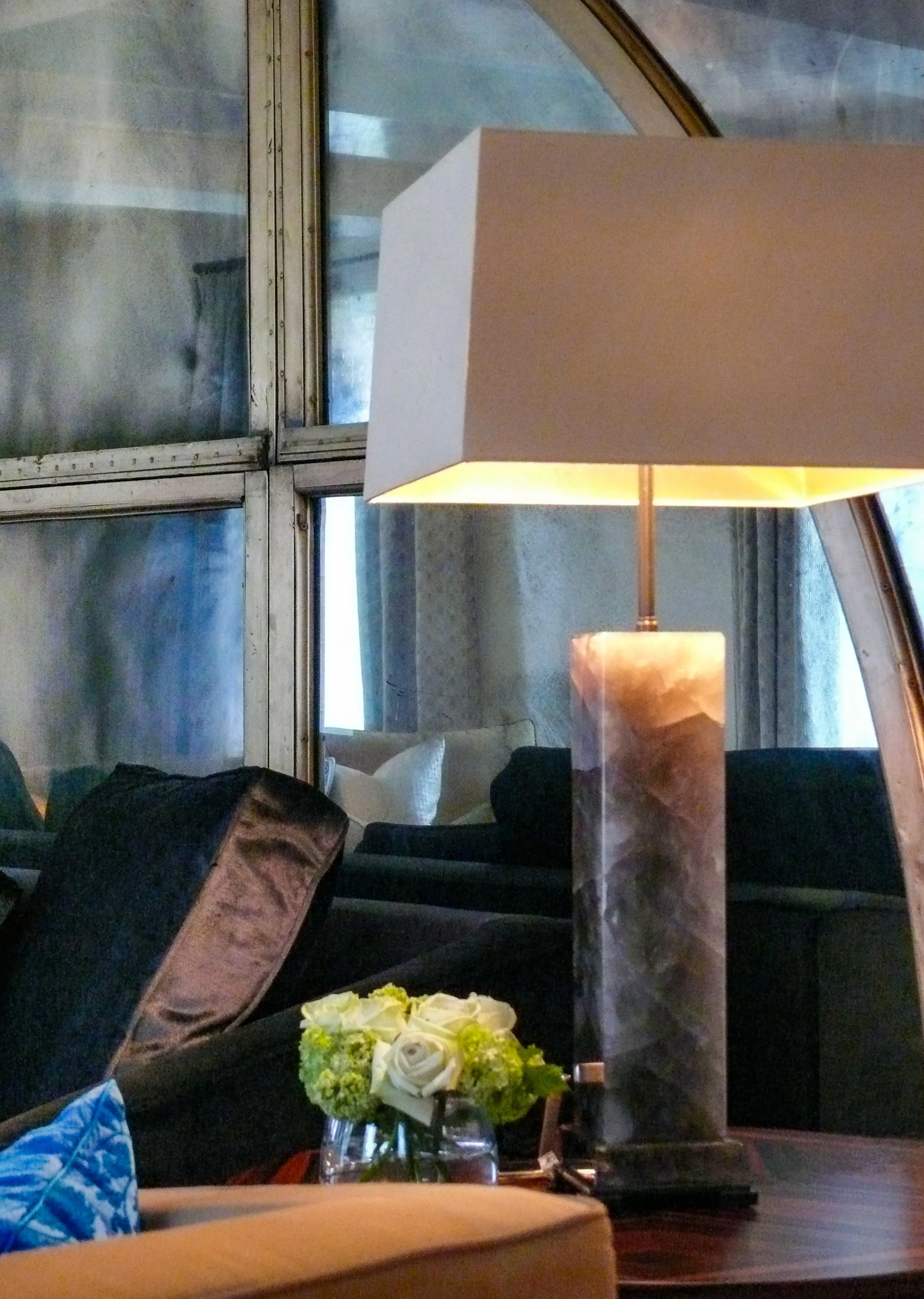 Alberto Pinto crystal lamp detail, living room Gramercy Park apartment New York