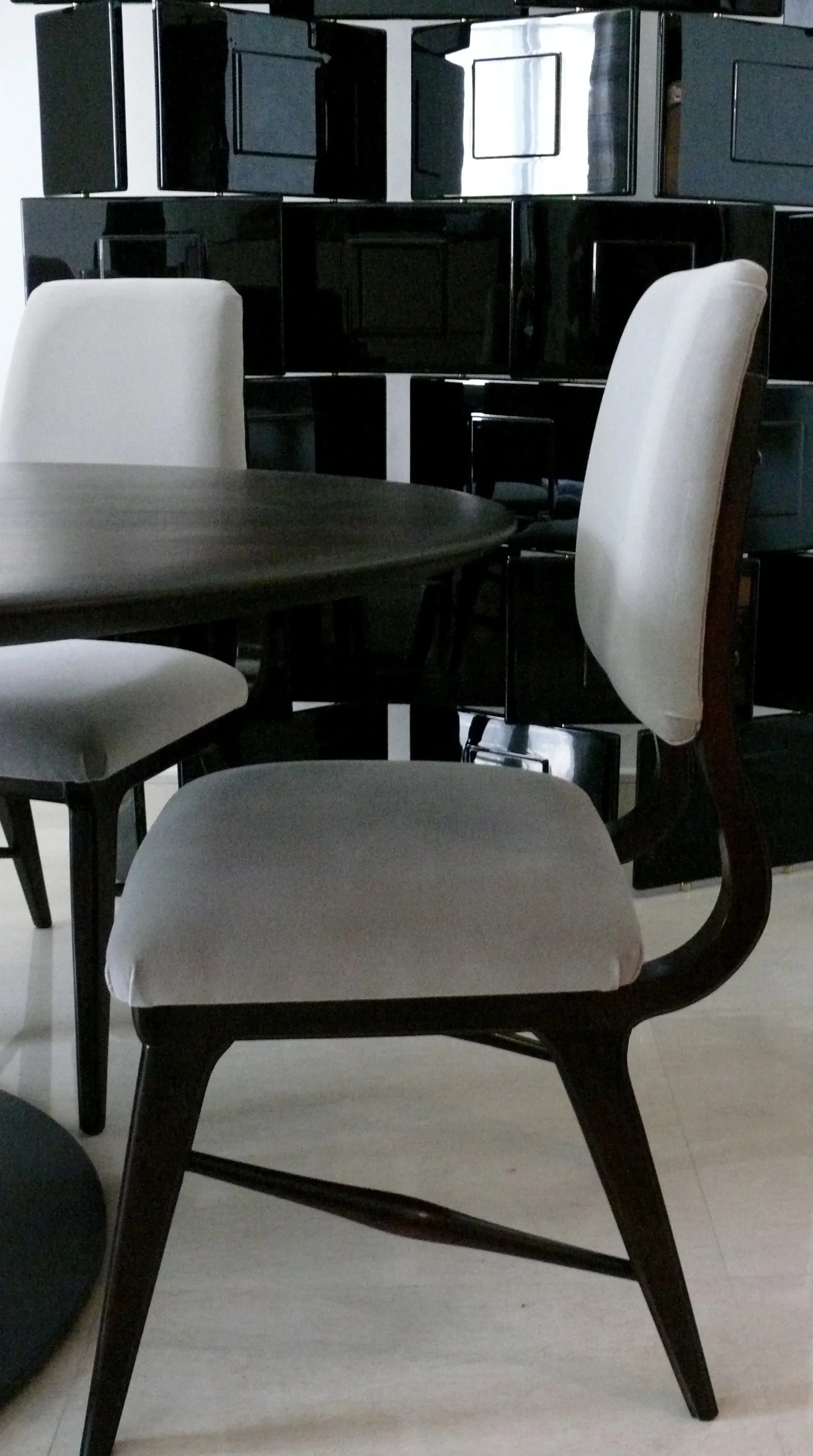 Mid century dining chair detail, dining room Orchard apartment Singapore