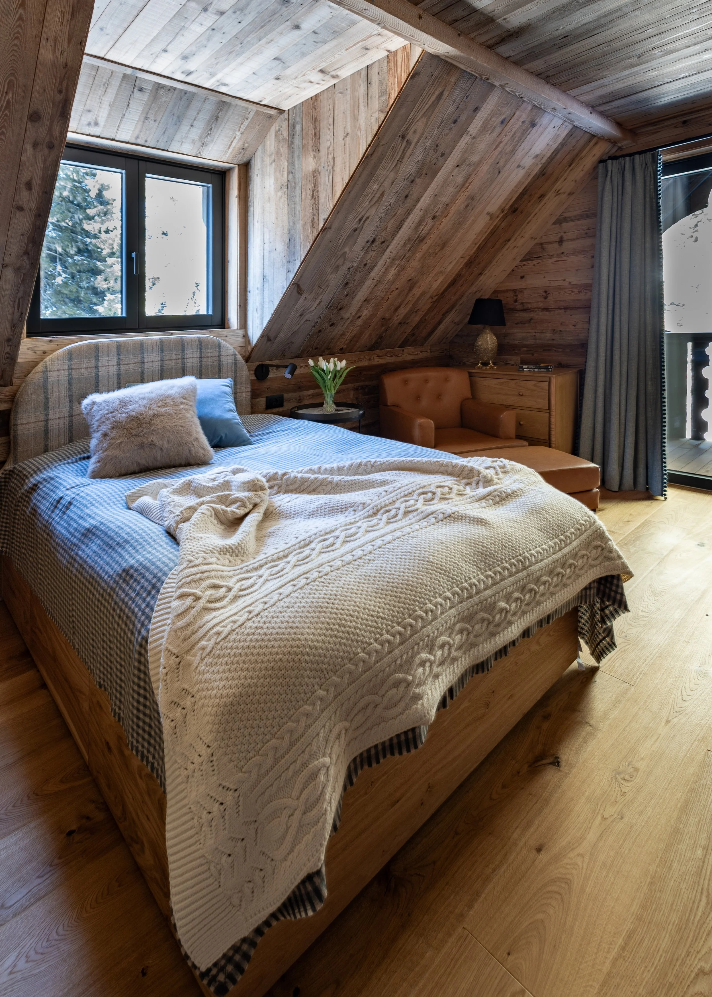 Guest bedroom interior mountain chalet Julian Alps