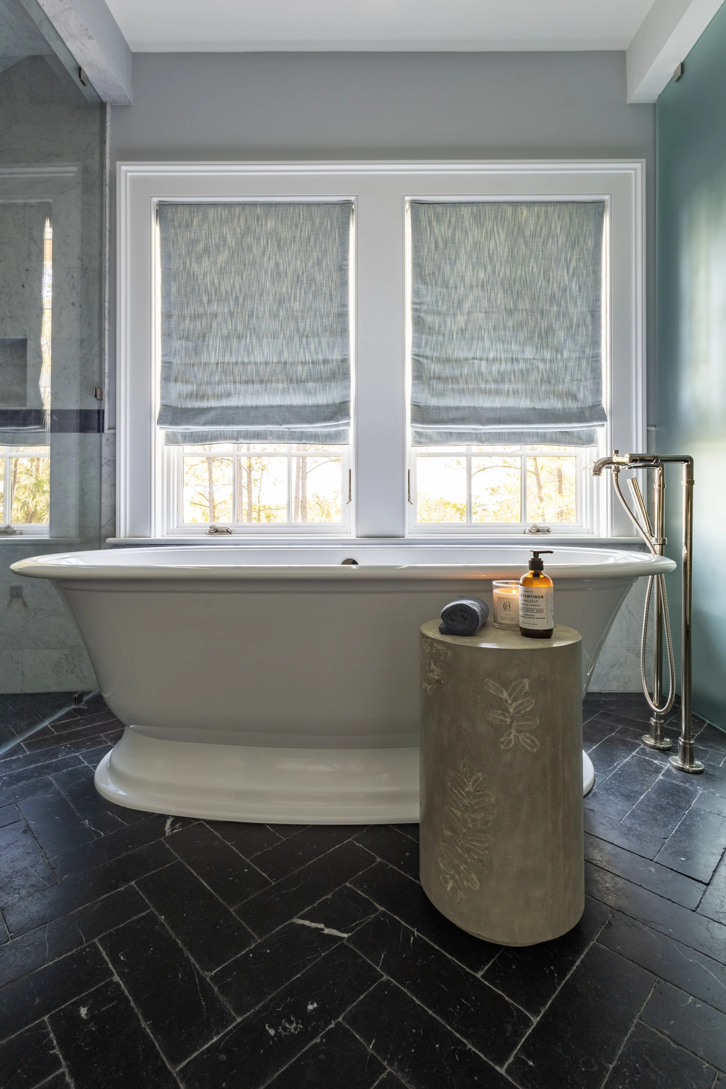 Freestanding bath, master suite bathroom Kiawah Island beach house