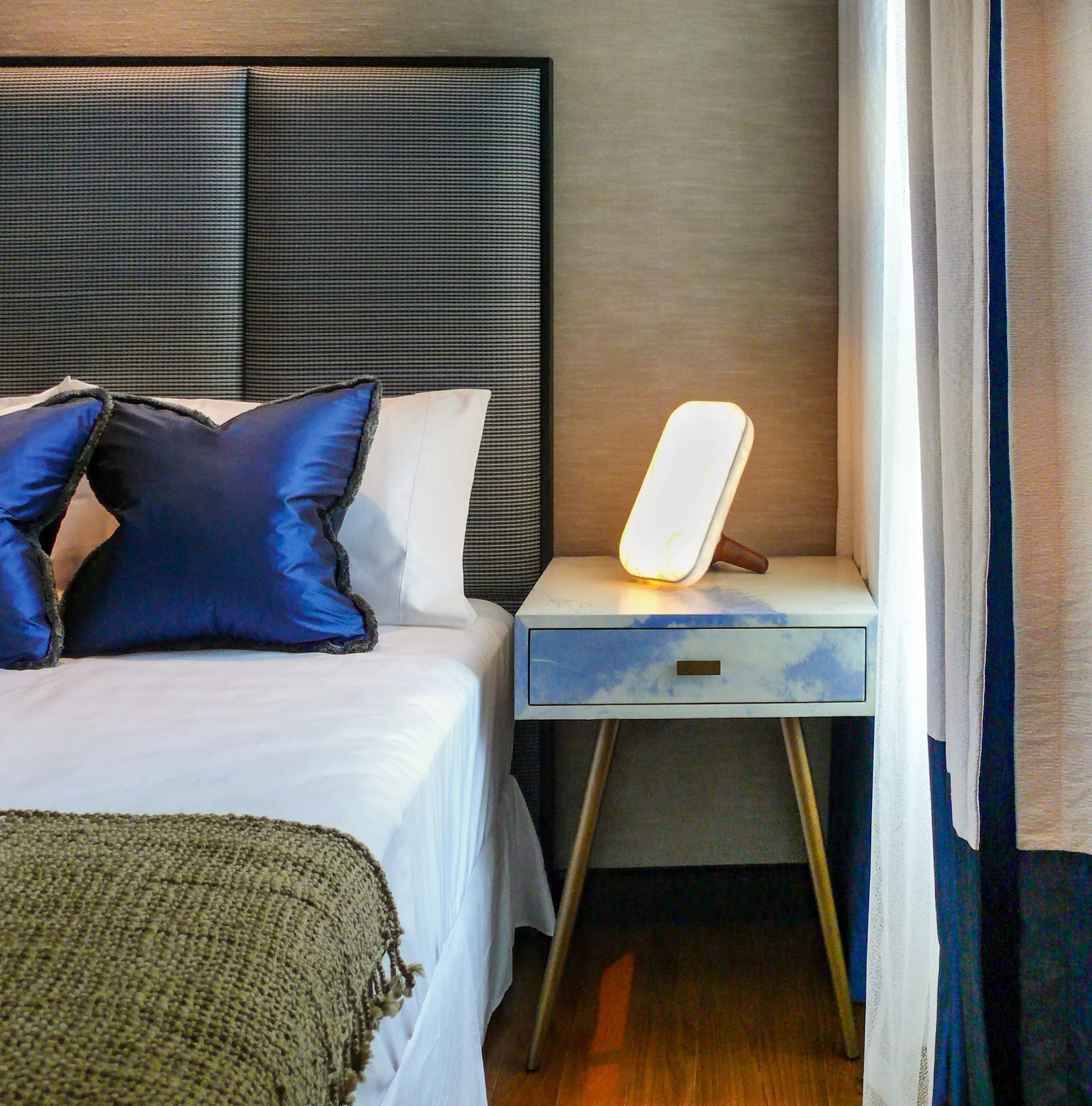 Julian Chichester nightstand detail, bedroom Orchard apartment Singapore