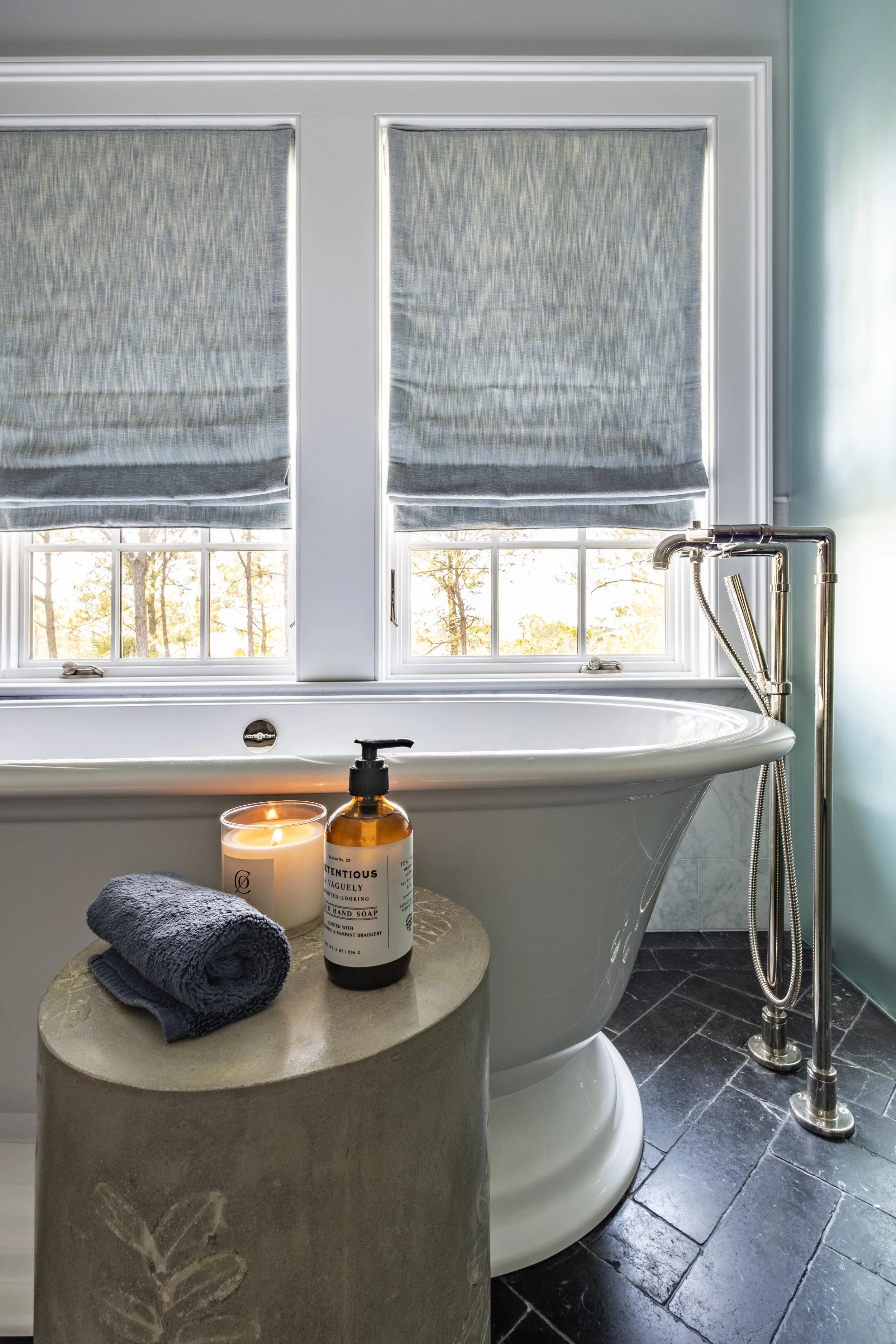 Free standing bath with pillar taps detail, Kiawah Island beach house
