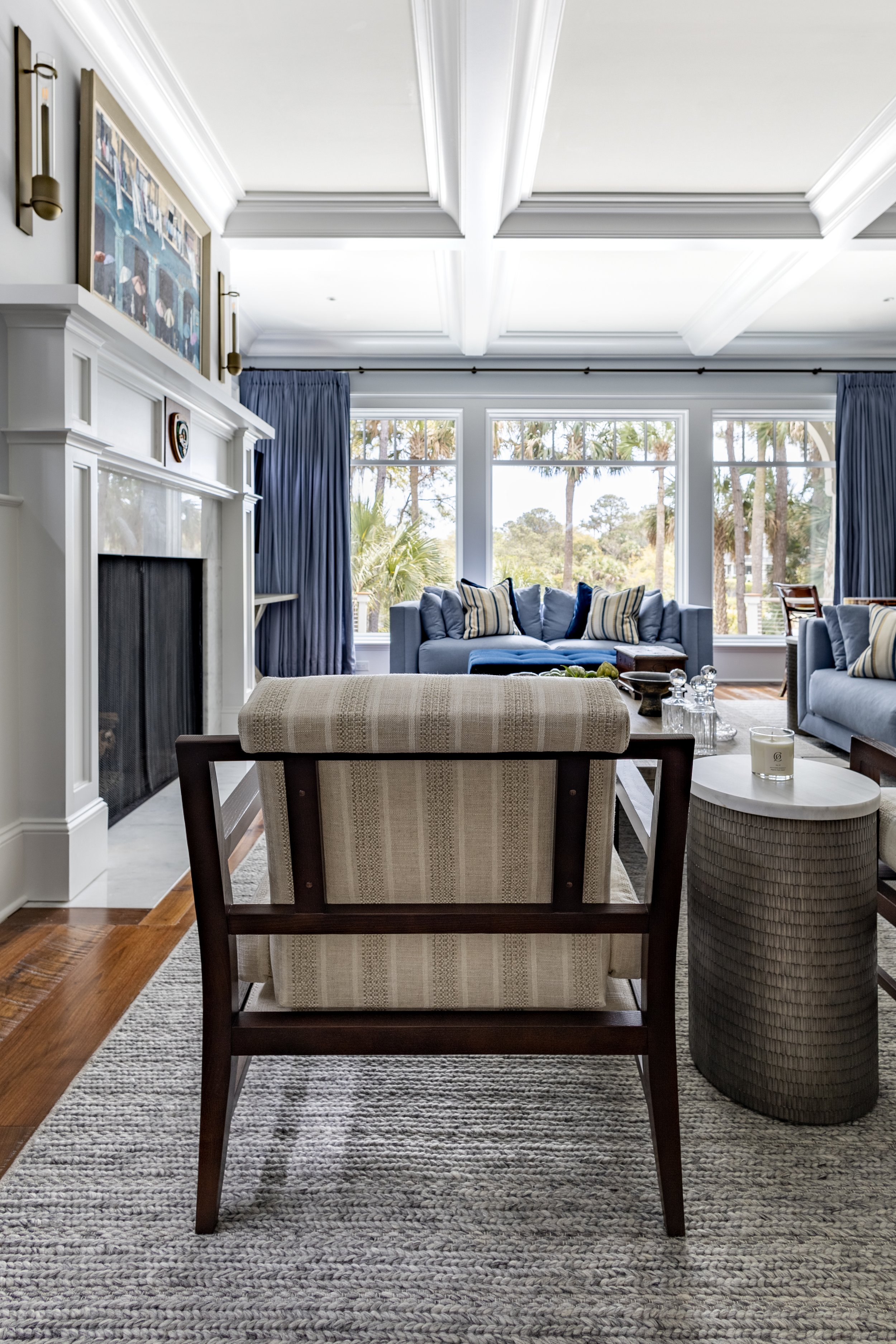 Armchair back detail, living room Kiawah Island beach house