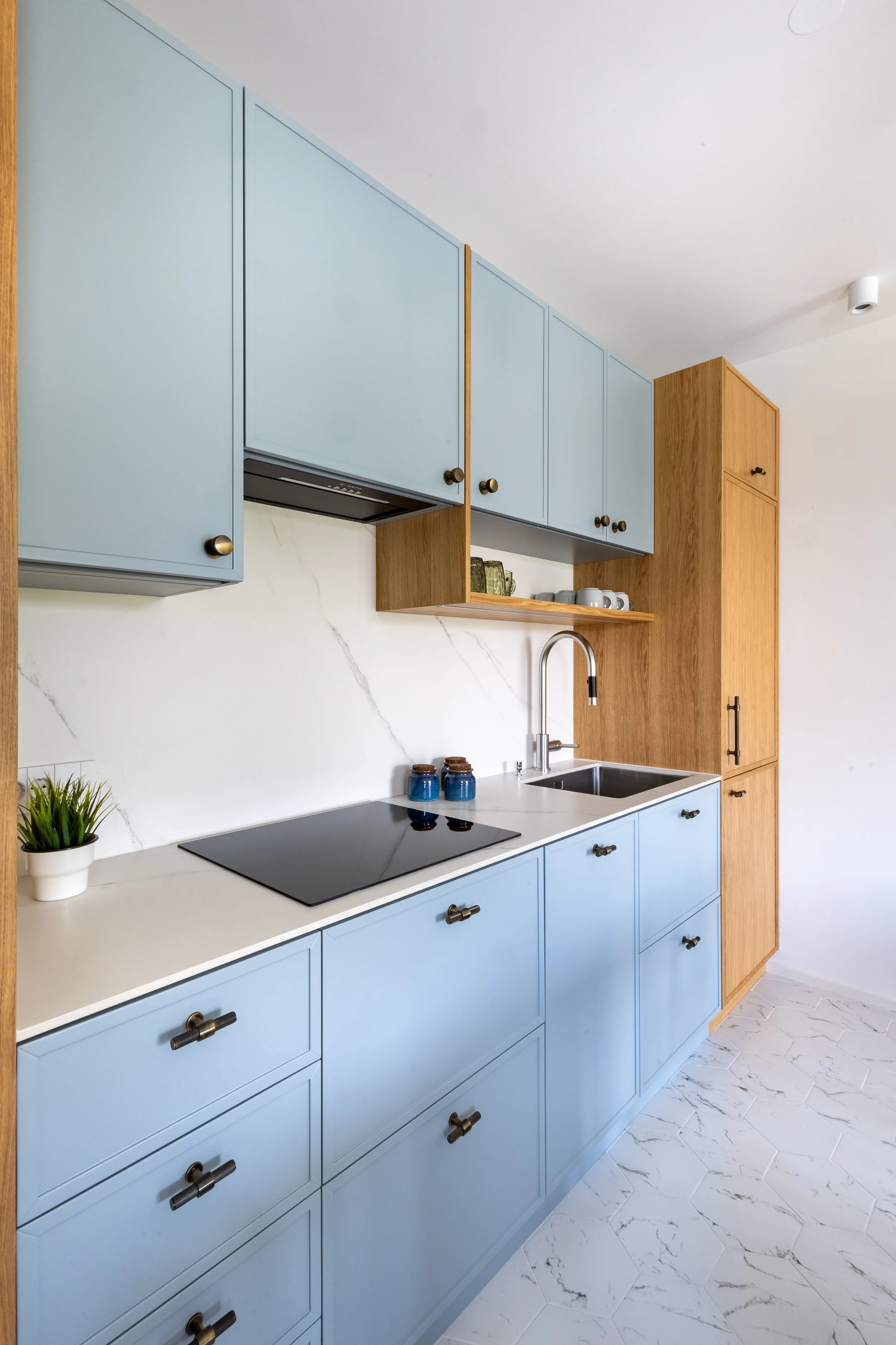 Baby blue kitchen detail, Ljubljana Bezigrad apartment