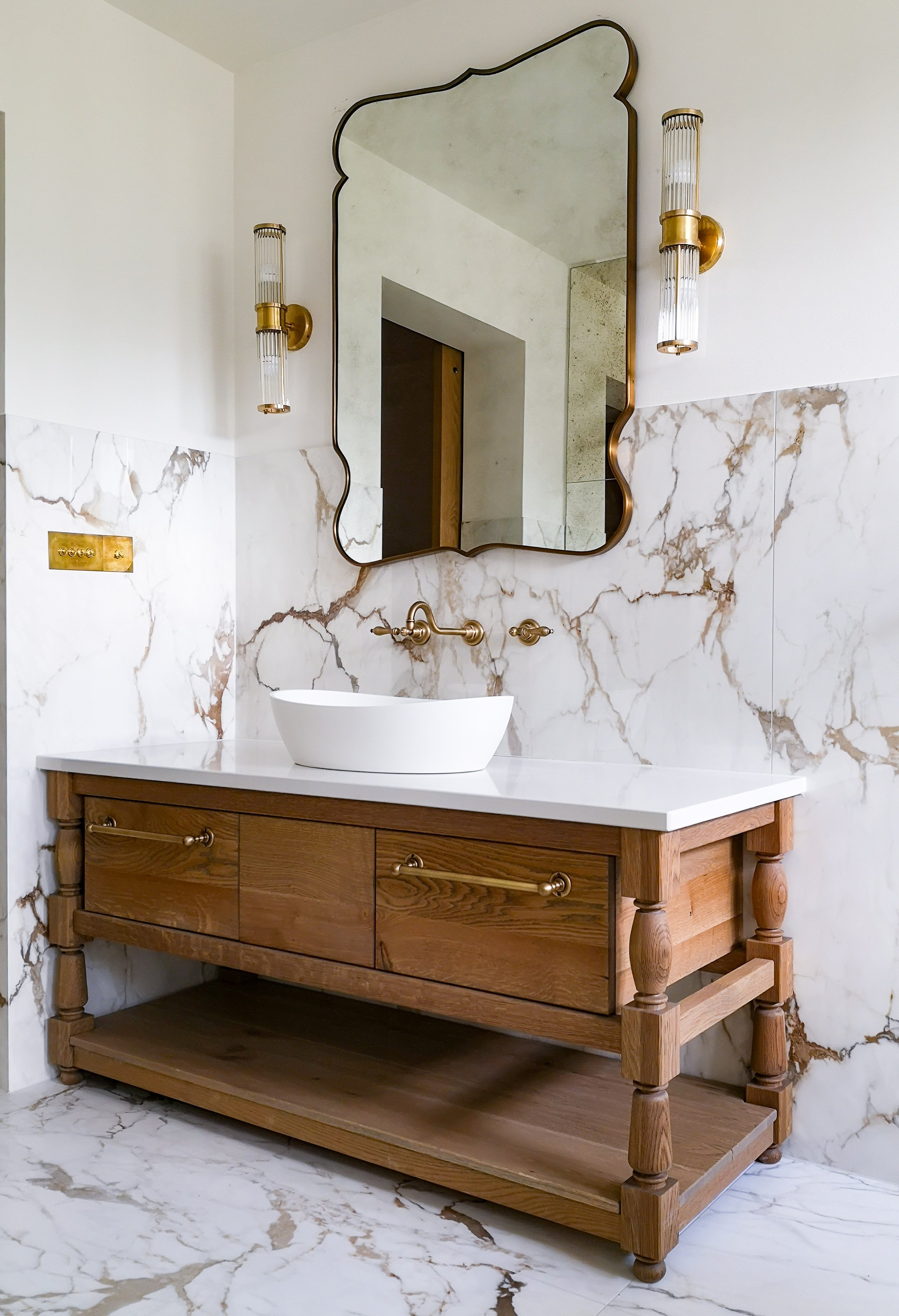 Calacatta Oro bathroom vanity detail, Bled residence Slovenia