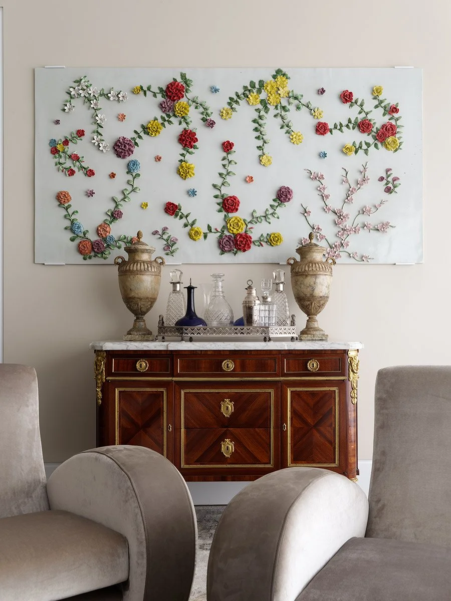 Ai Weiwei artwork detail, drawing room Holland Green apartment Kensington London