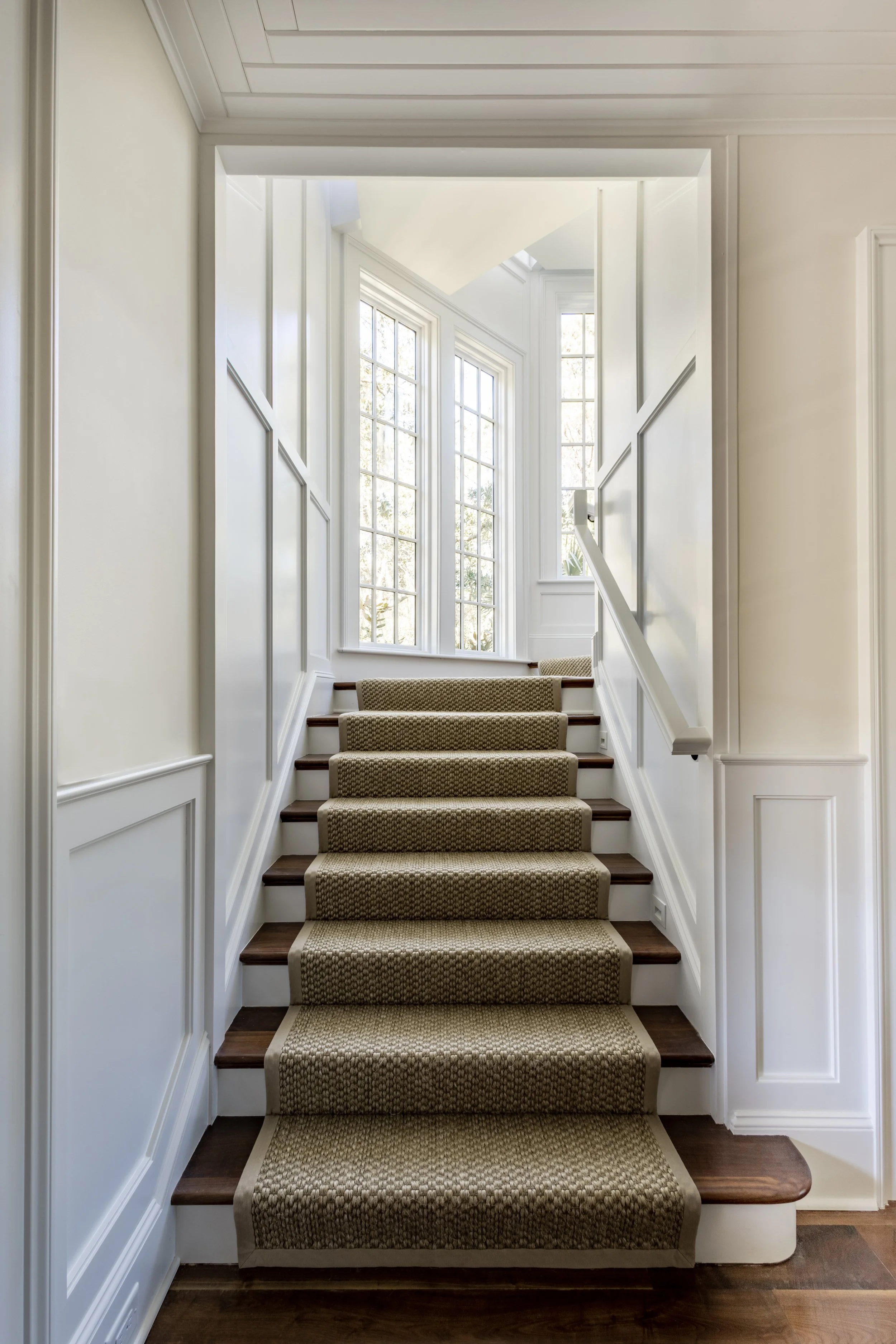 Stair with seagrass runner, beach house Kiawah Island