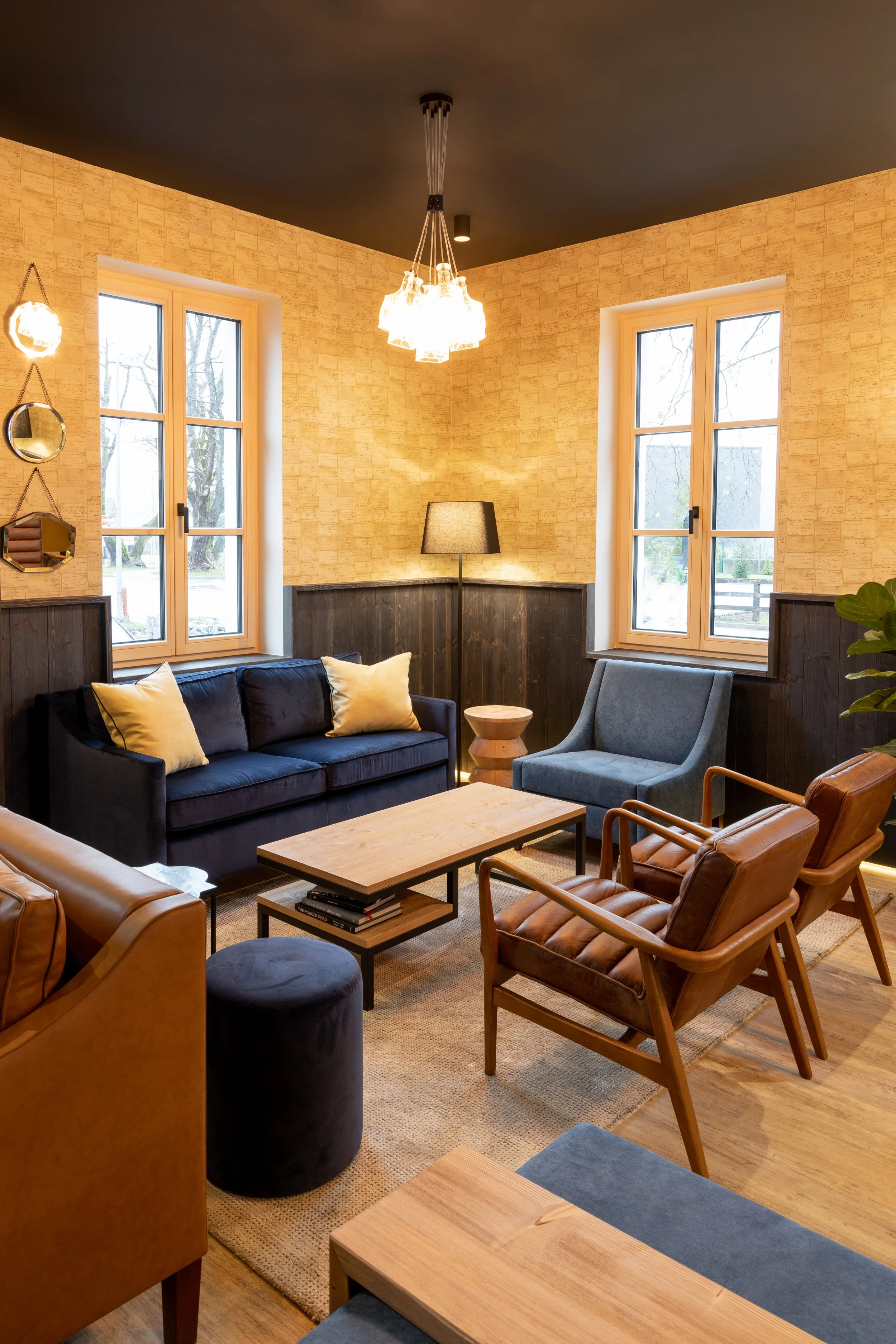 Blue velvet sofa lounge Sunrose 7 boutique hotel Slovenia