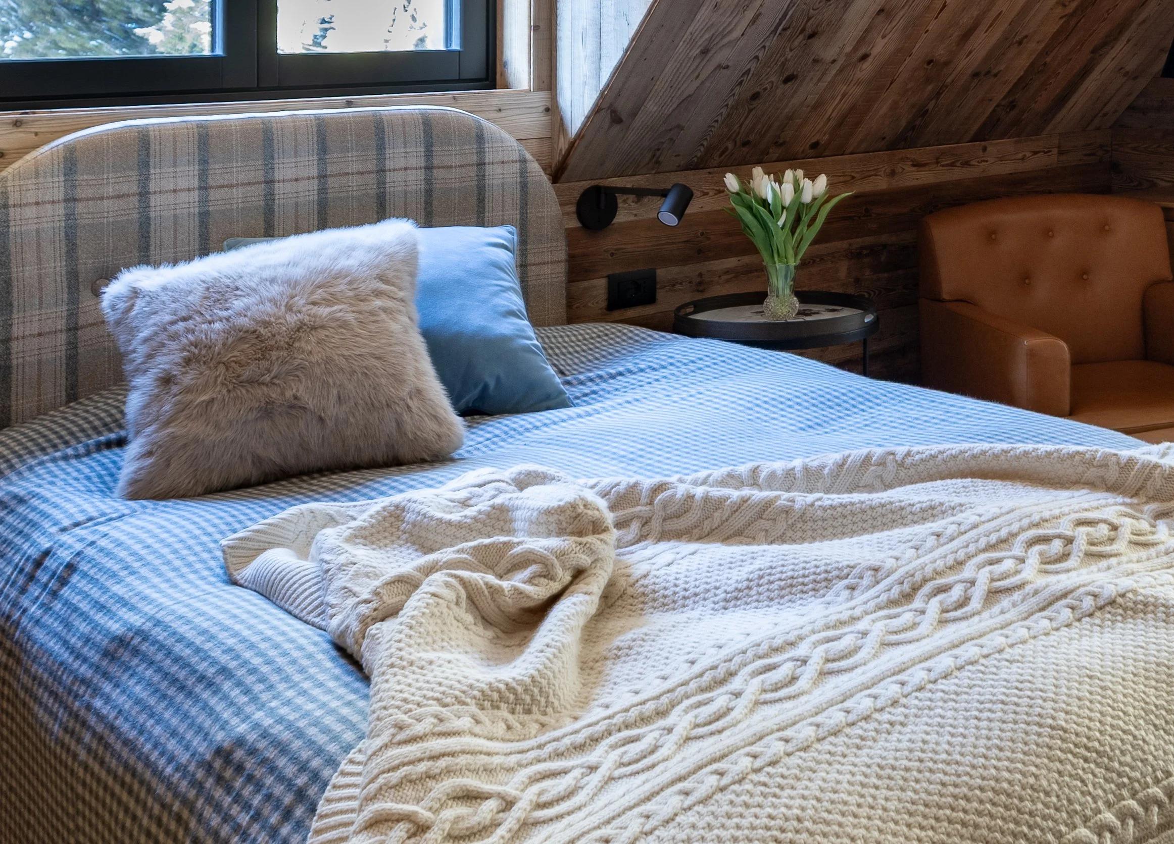 Bed detail guest bedroom mountain chalet Julian Alps