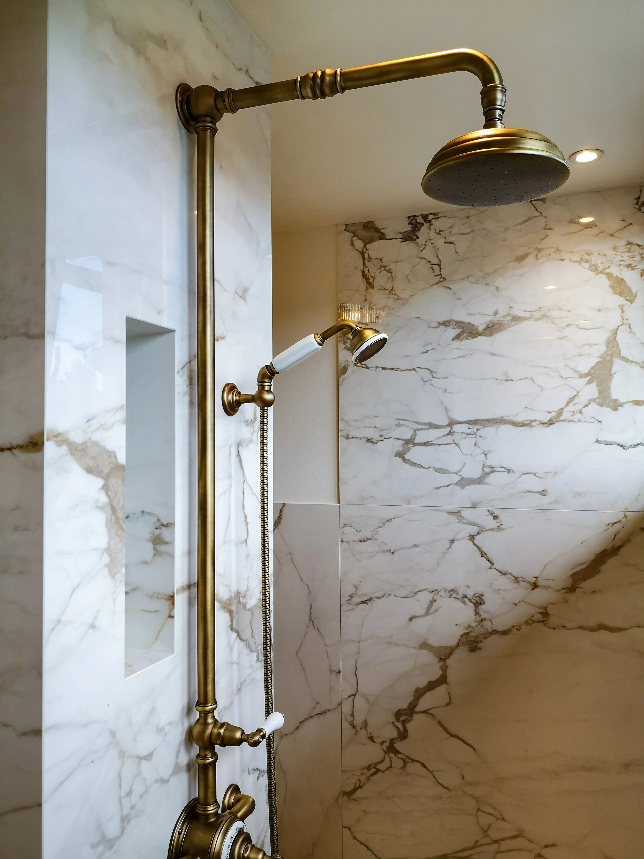 Calacatta Oro bathroom shower detail Bled residence Slovenia