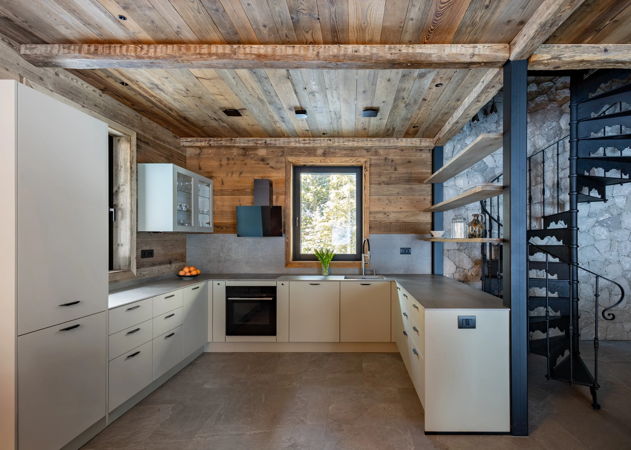 Jade kitchen cabinetry, mountain chalet Julian Alps