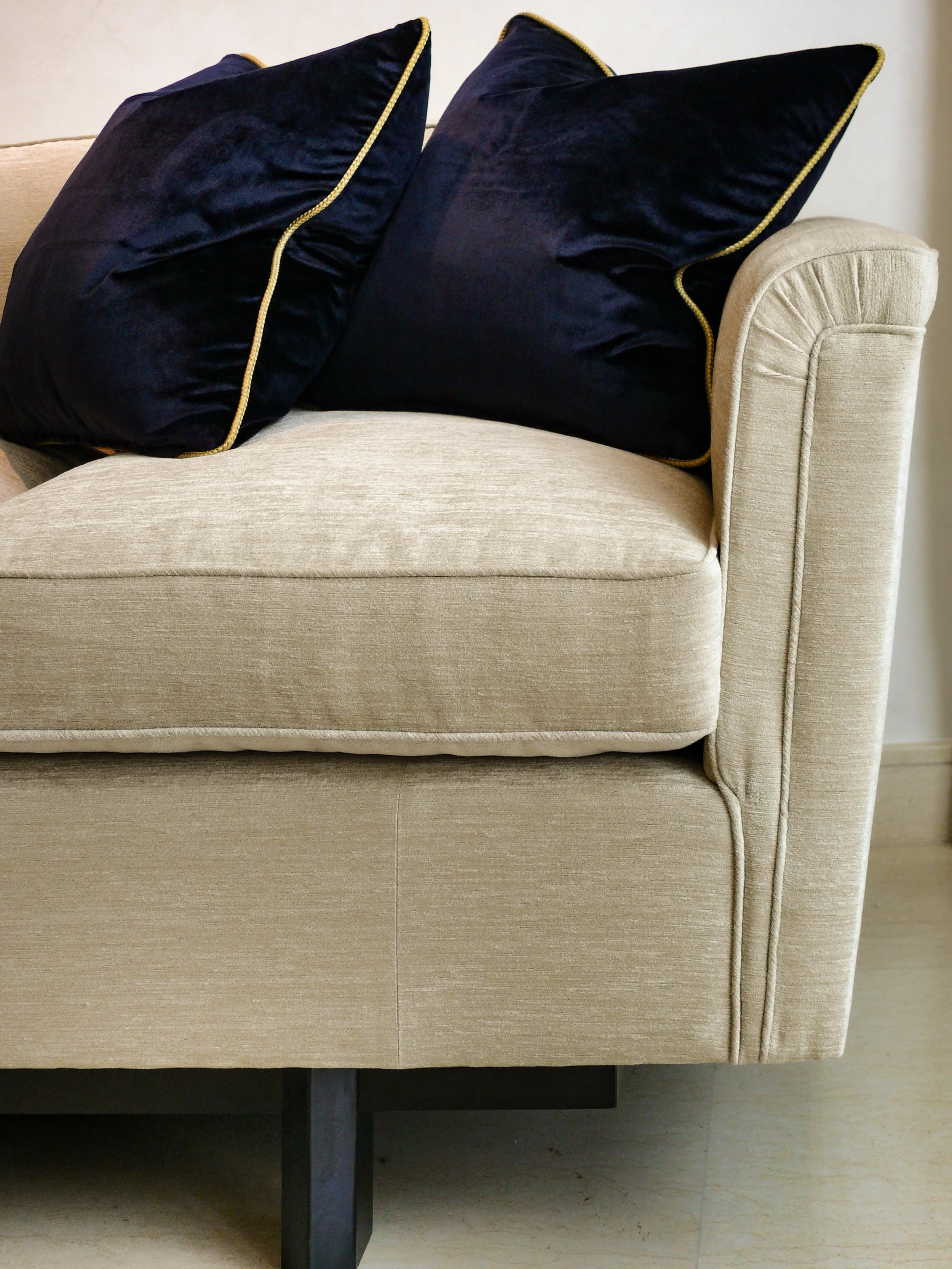 Sofa arm detail, living room Orchard apartment Singapore