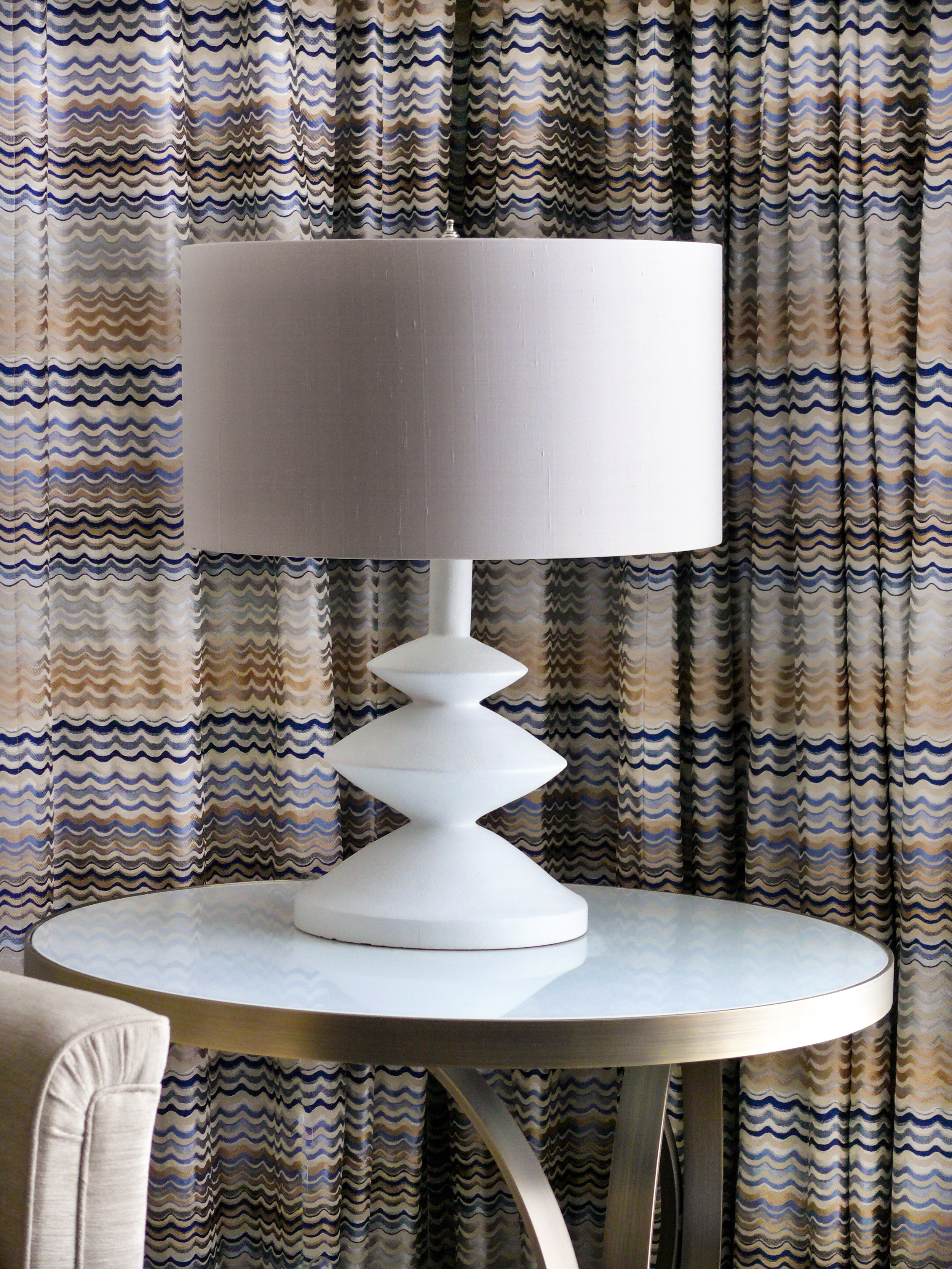 Julian Chichester lamp detail, living room Orchard apartment Singapore