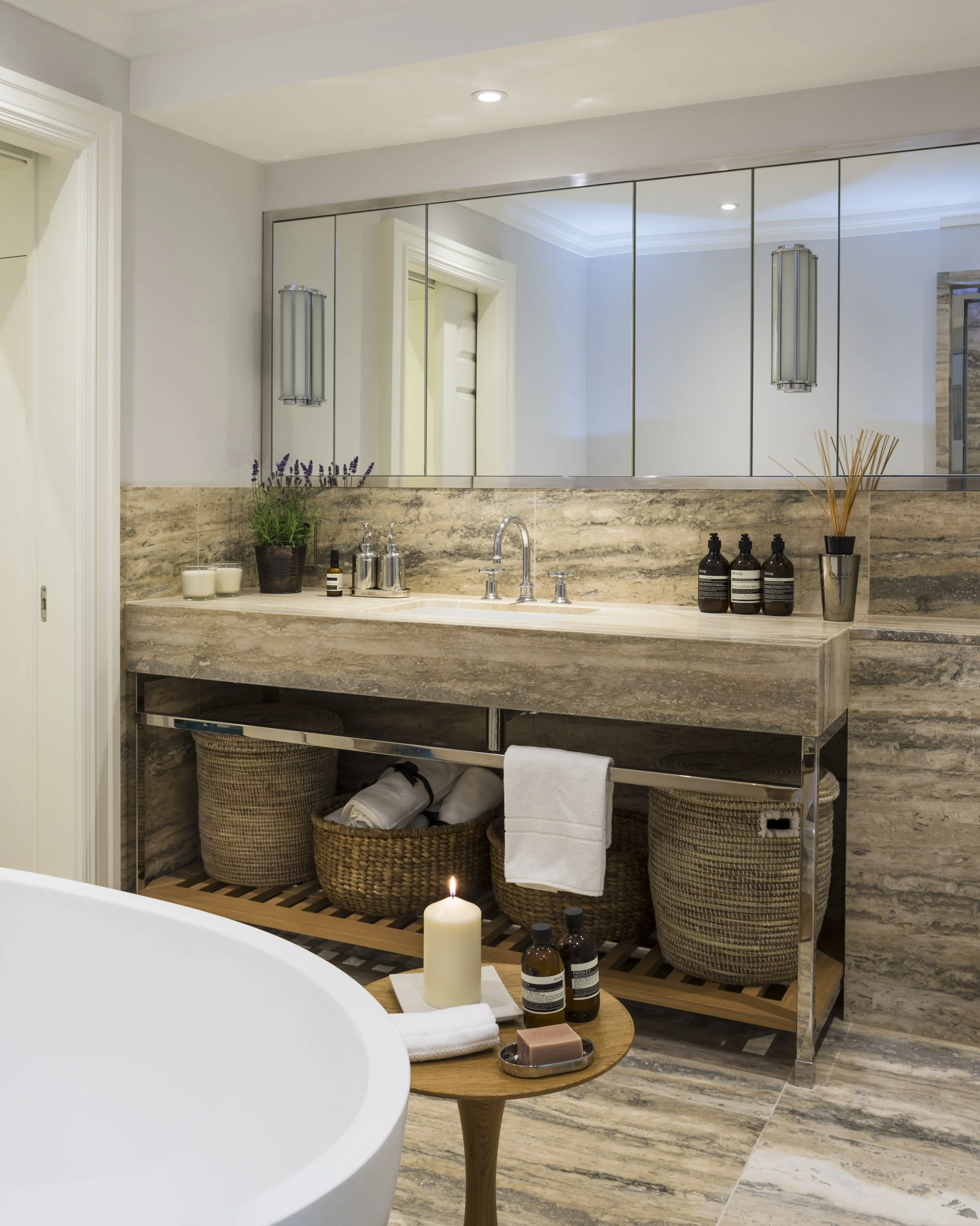 Silver travertine bathroom design Lennox Gardens Knightsbridge
