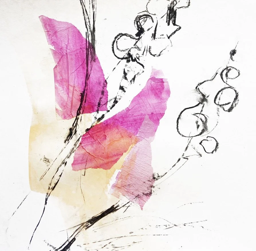 Fingerhut 2 | Aquarell, Kohle, Collage 40x40 cm