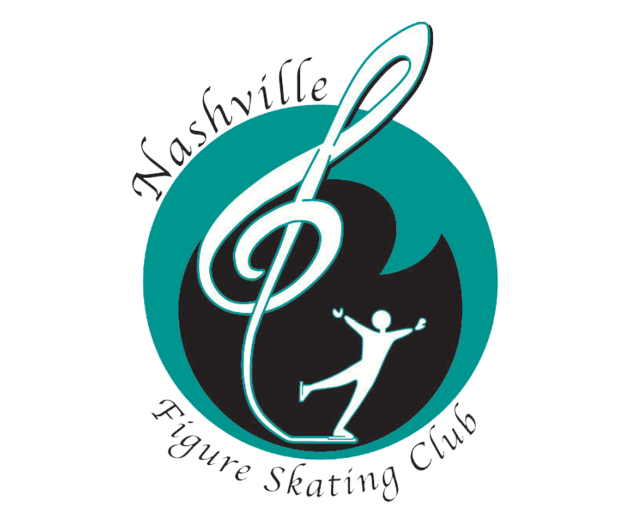 Logo of Nashville Figure Skating Club featuring a stylized figure skater and a treble clef symbol with text.