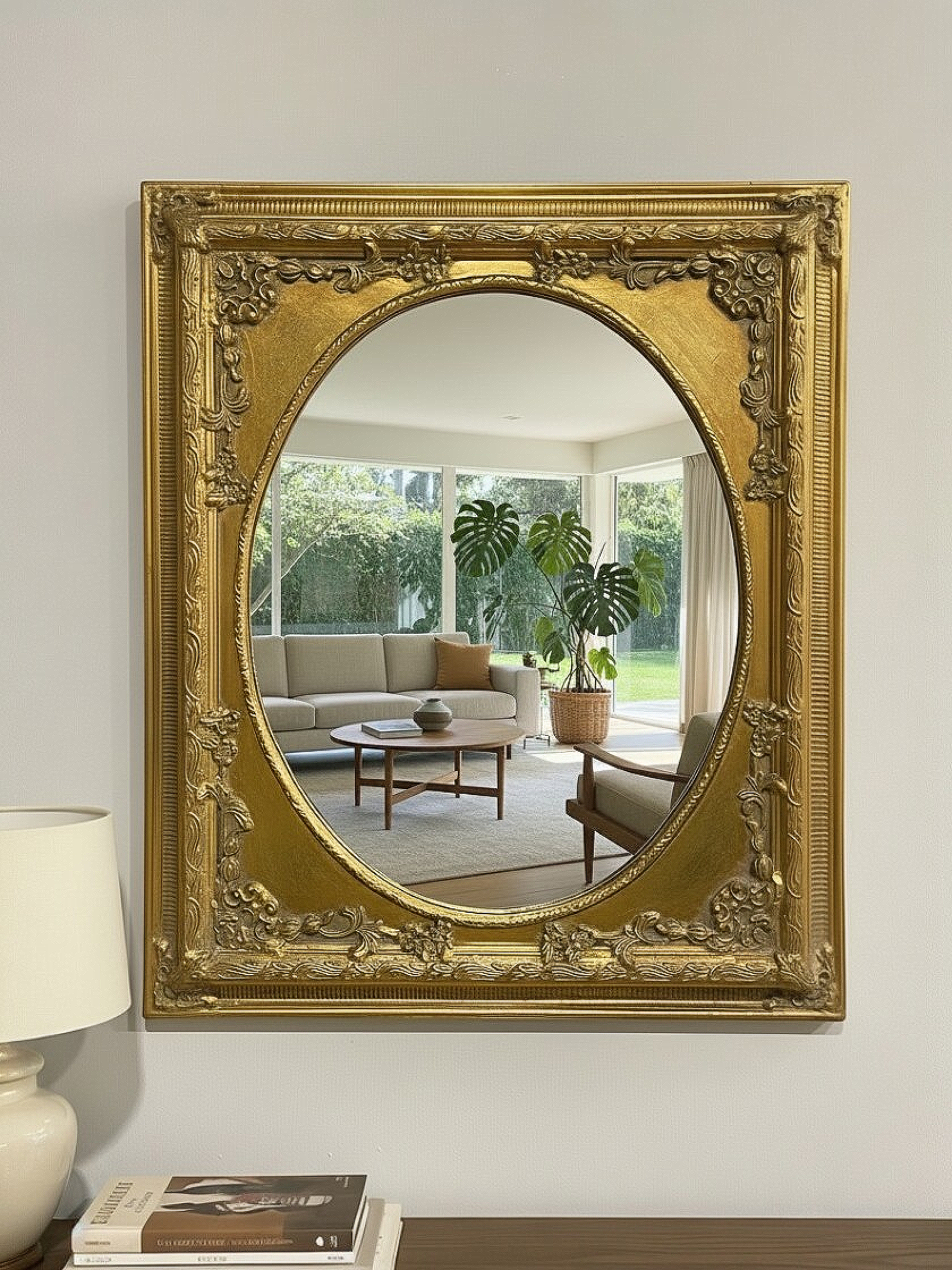 Vintage Ornate Gilt Oval Mirror in Baroque Rococo Style
