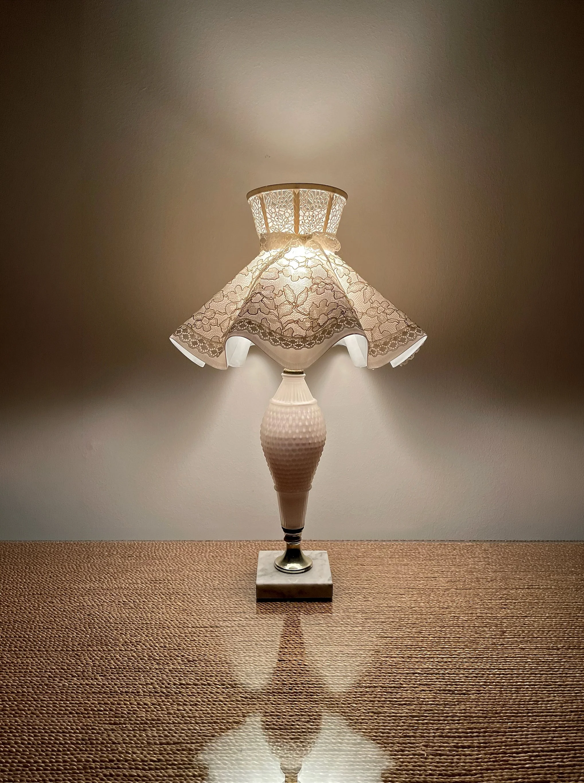 Vintage Milk Glass & Marble Lamp