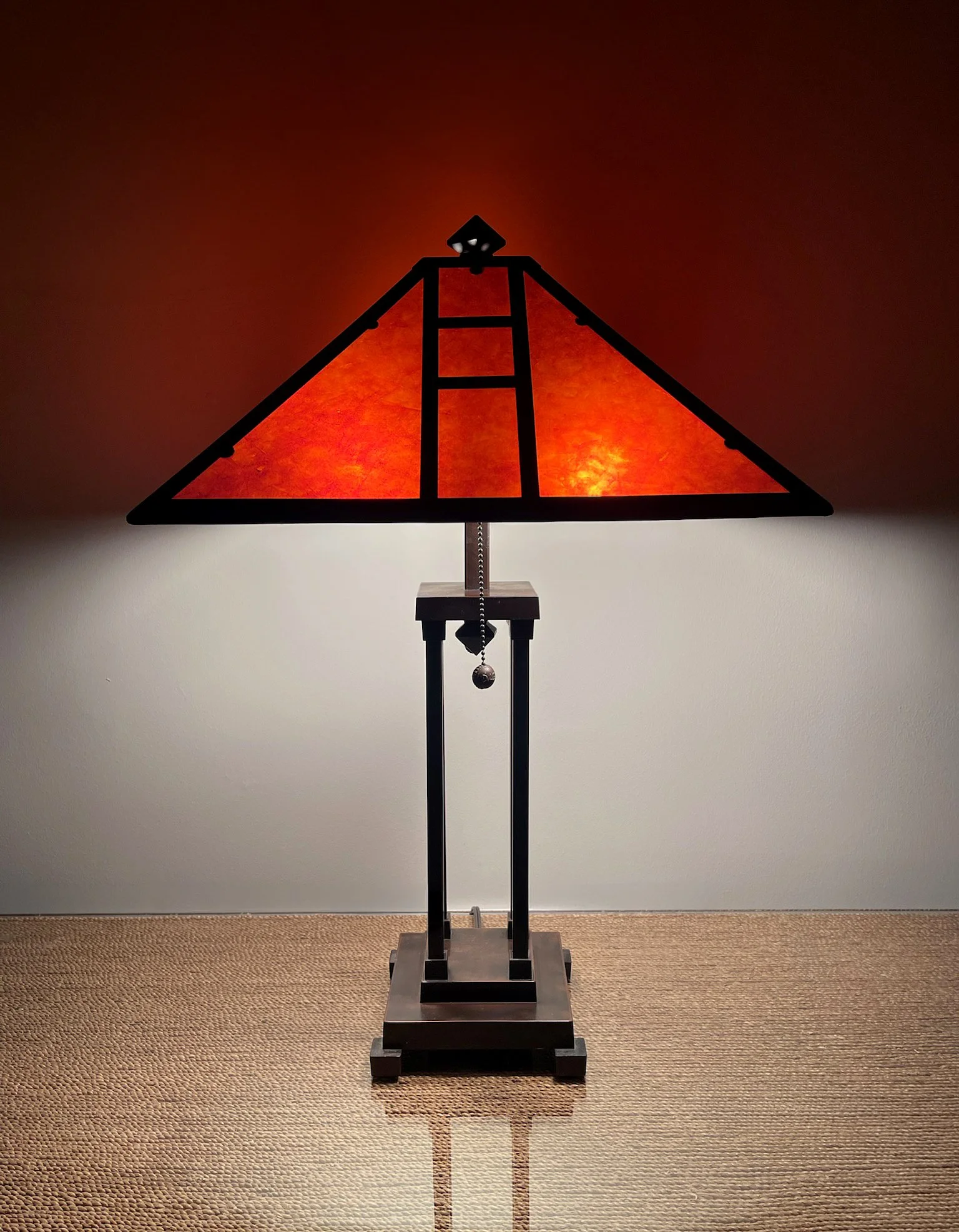 Vintage Architectural Mission-Style Metal & Mica Lamp