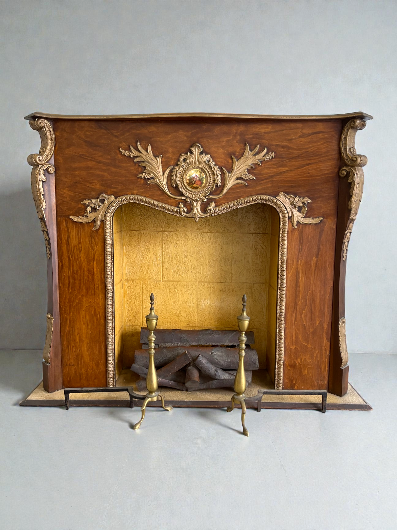 Vintage Louis XV Style Electric Fireplace Mantel with Gilt Carvings