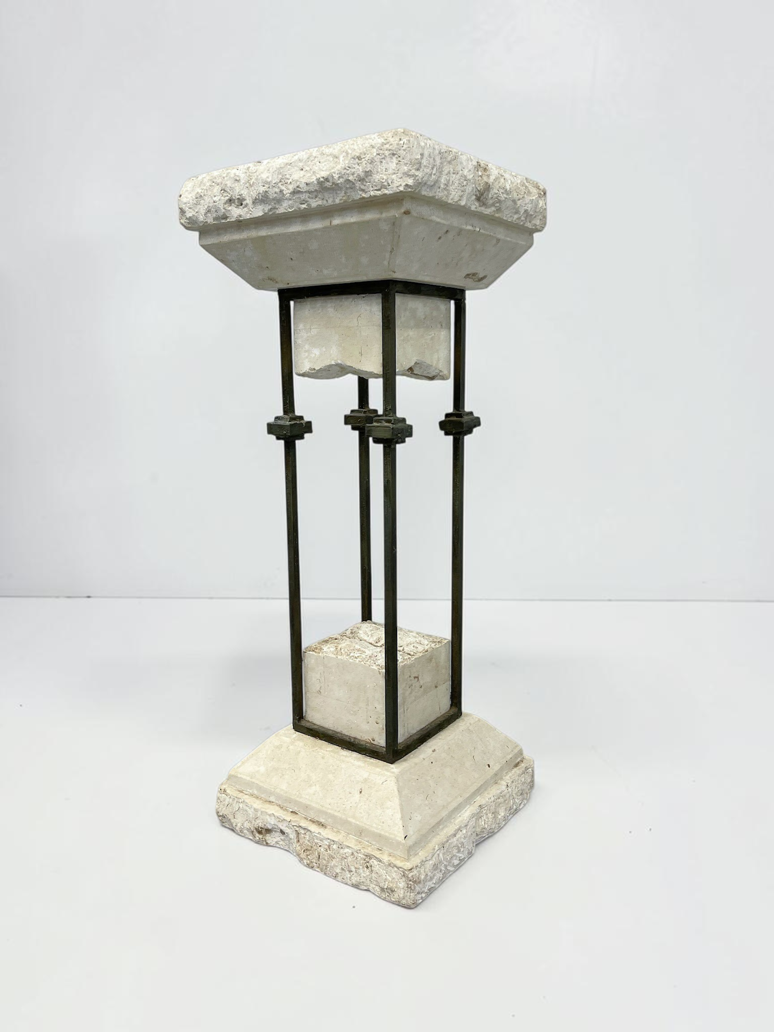 1980s Magnussen Presidential Postmodern Mactan Fossil Stone & Metal Architectural Pedestal