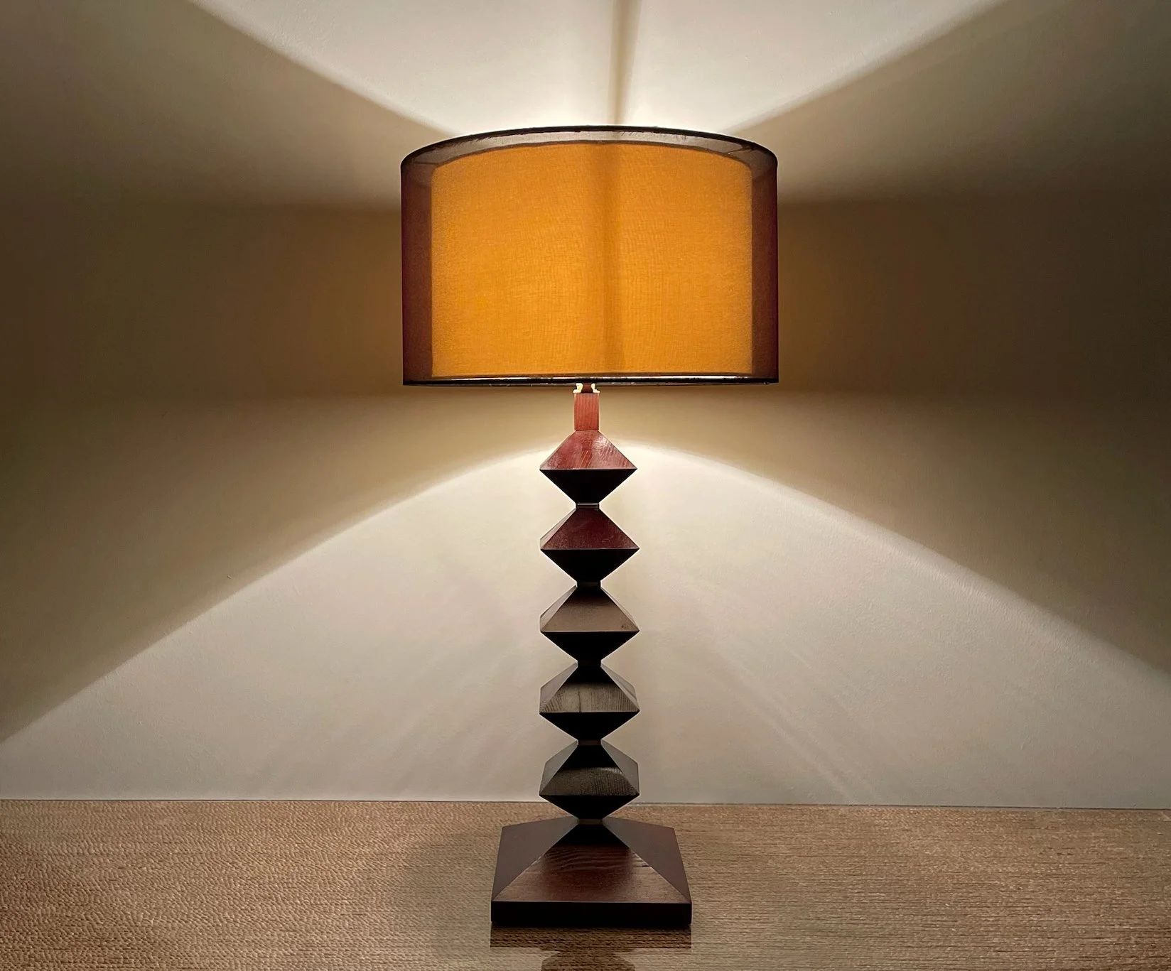 Vintage Postmodern Geometric Wood Lamp