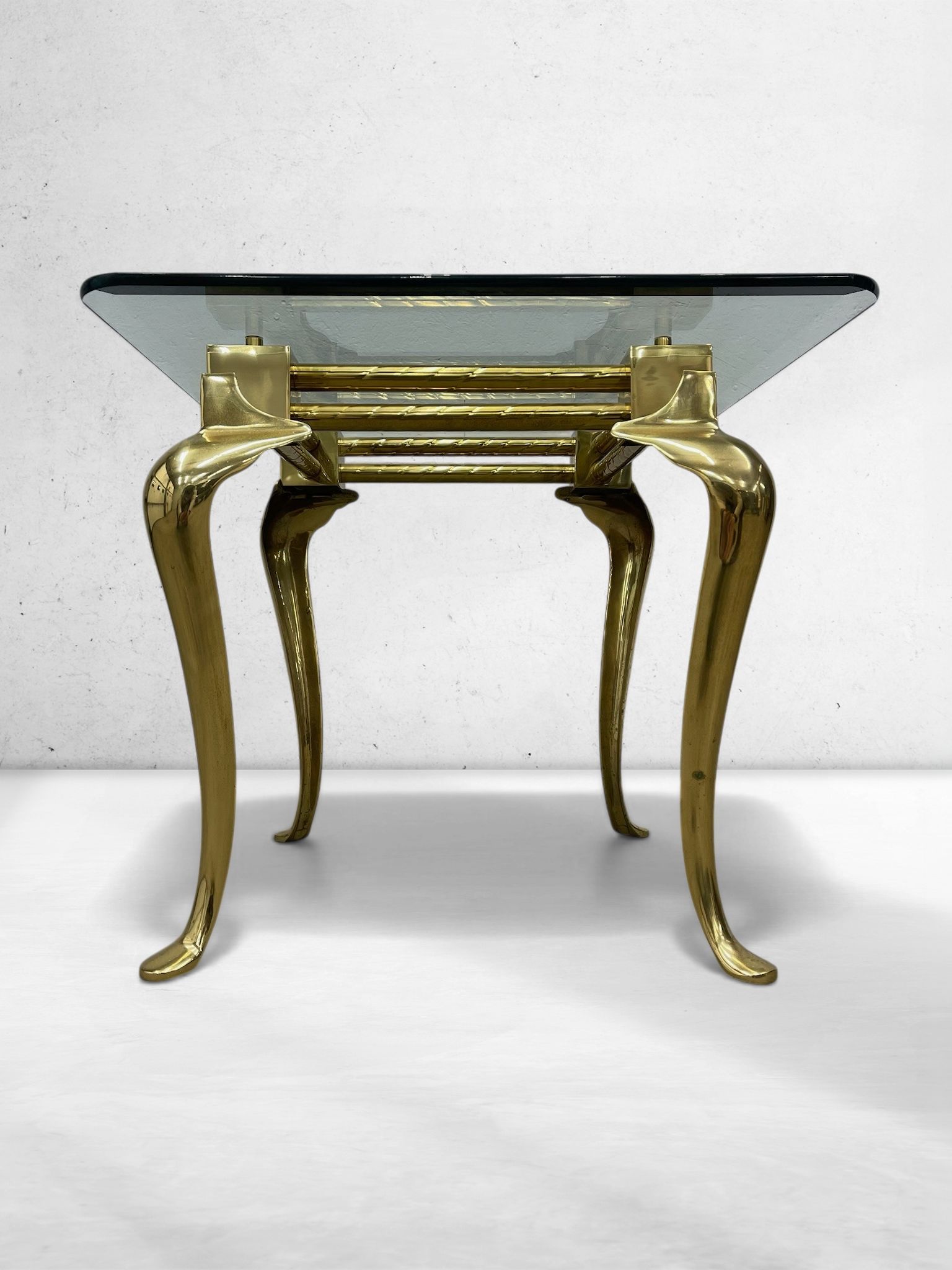 Vintage Hollywood Regency Brass & Glass Side Table