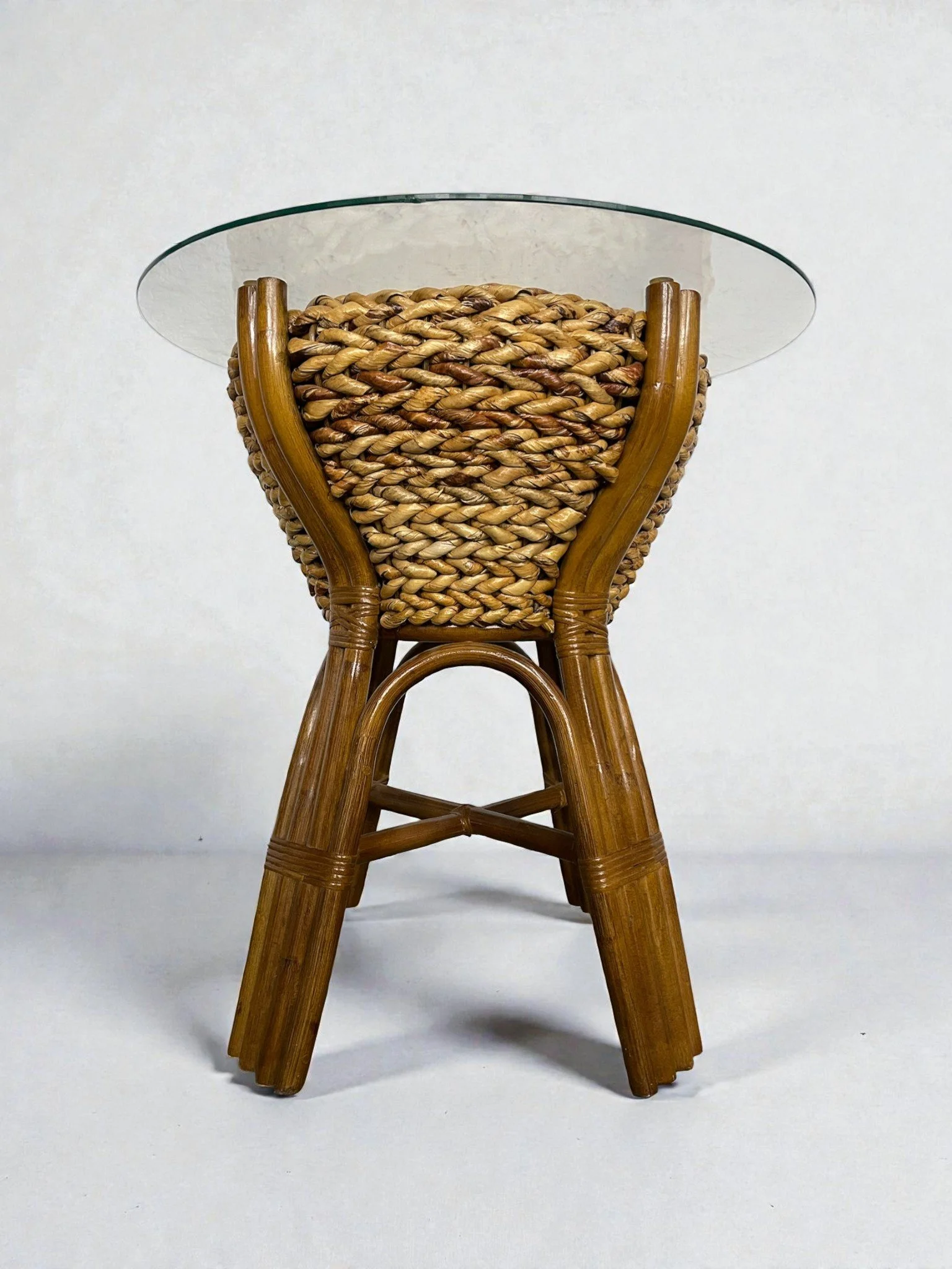 Boho Rattan and Glass Side Table