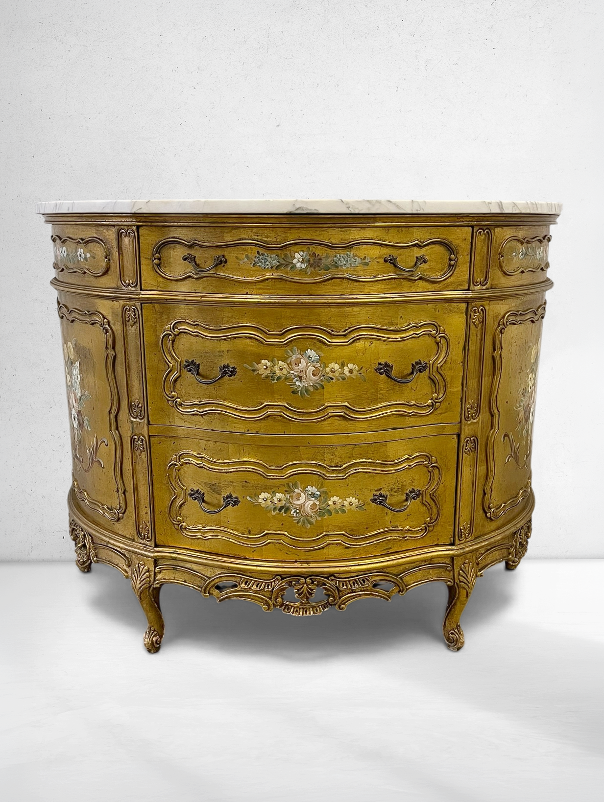 Vintage Italian Giltwood Bombe Commode w/ Marble Top