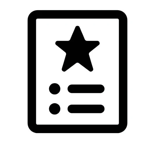 Icon of a checklist with a star at the top, followed by two bullet points with lines next to them.