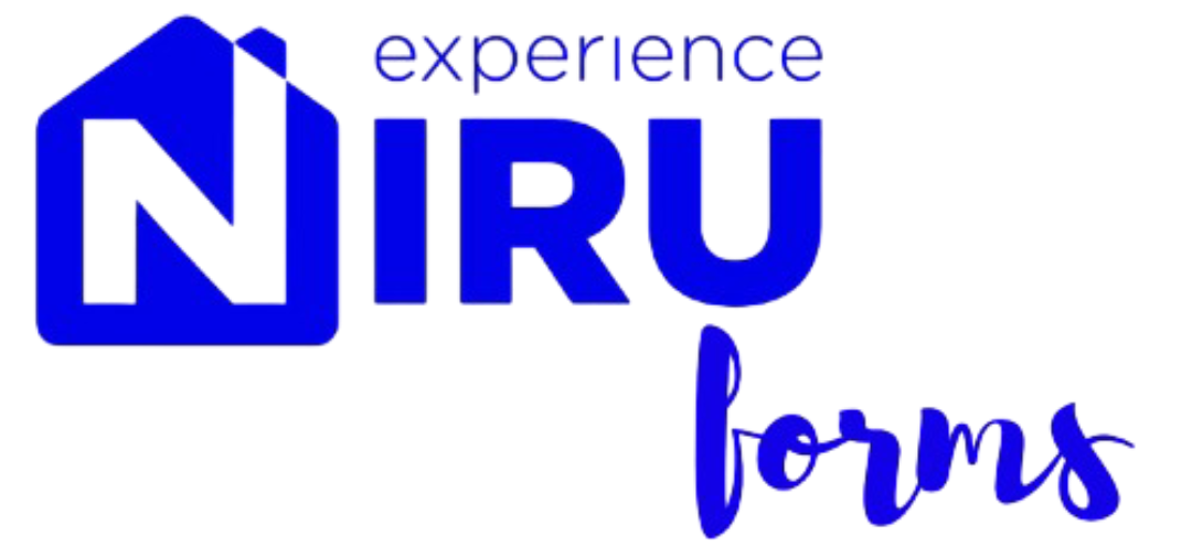 Logo with a house outline and the words "experience NIRU forms" in blue