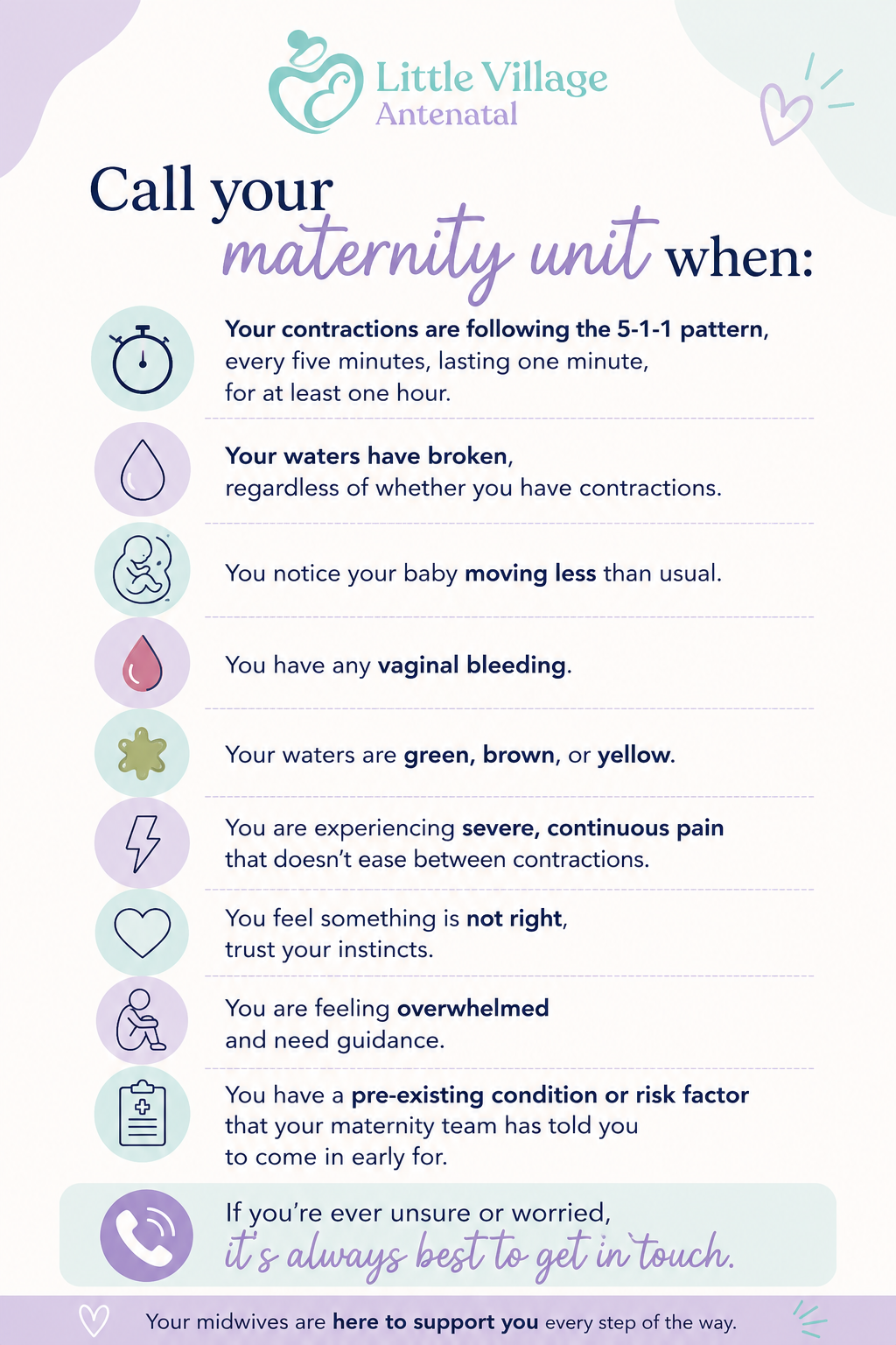 when to call the midwife if you have any concerns in your pregnancy or if you think you may be in labour