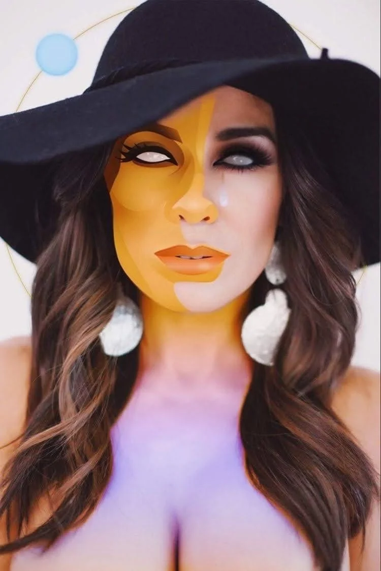 PORTRAIT BY PEA THE FAIRY OF WOMAN WITH BLACK HAT SILVER EARRINGS