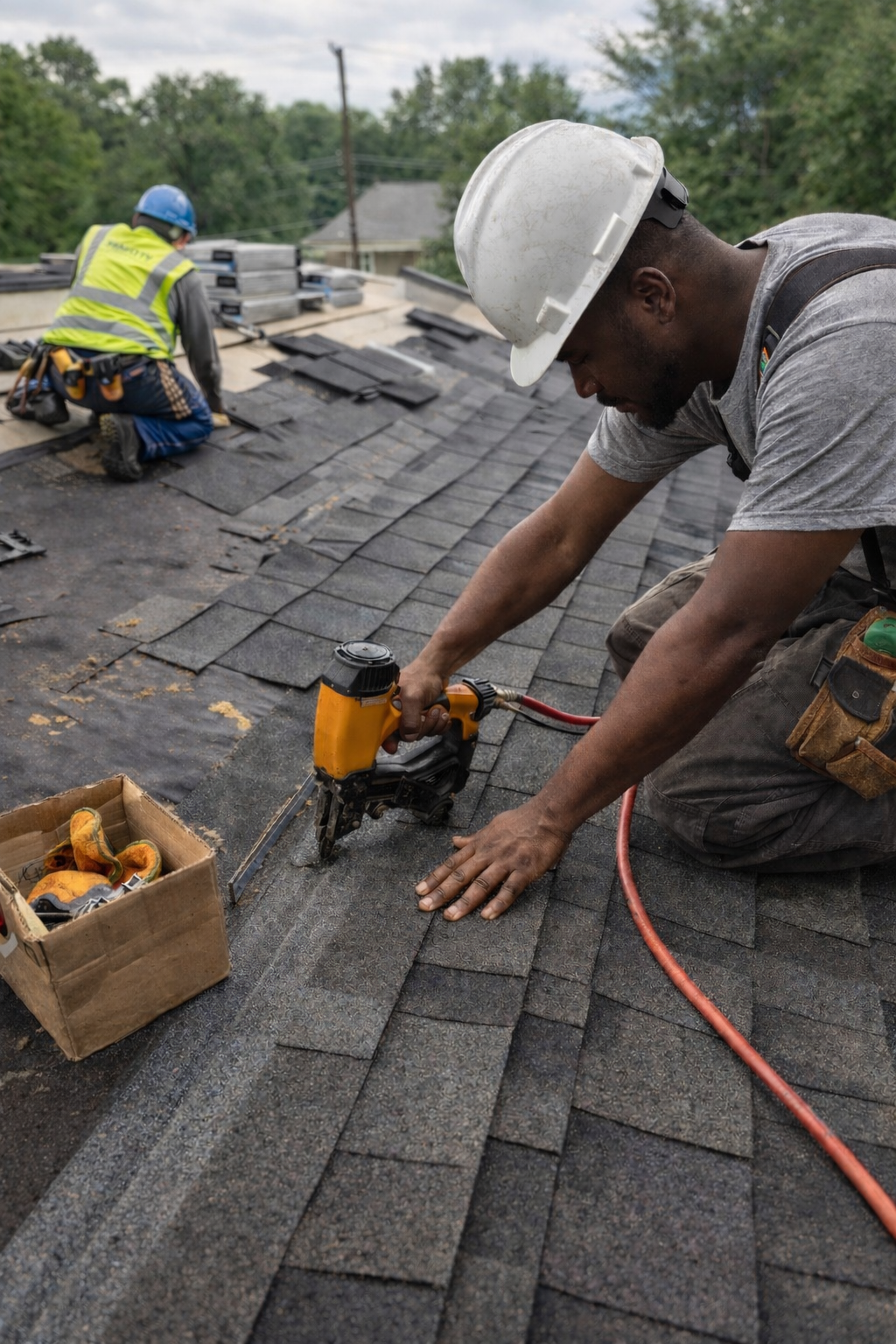 roofing job with shingles