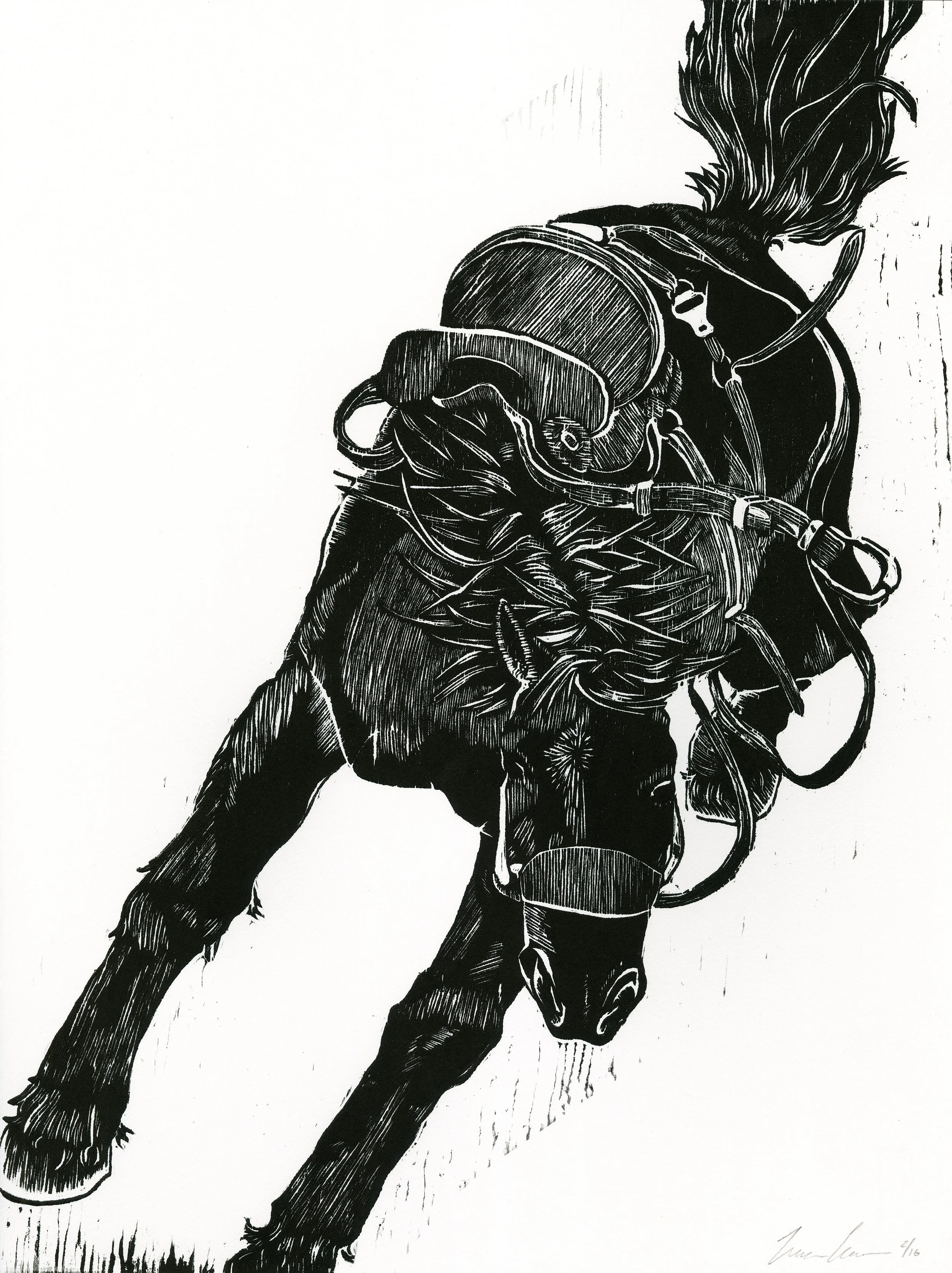 Black Horse II. Woodblock print, 12x14", edition of 16, 2026. 