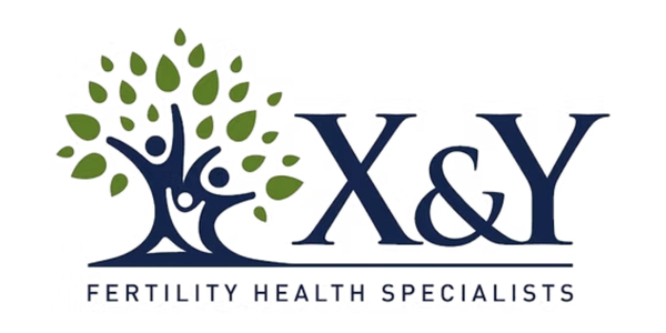 Logo with a stylized tree with green leaves and a blue trunk, and the text 'X&Y Fertility Health Specialists'.
