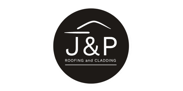 Logo for J&P Roofing and Cladding with a mountain-like graphic above the company name in a circular design