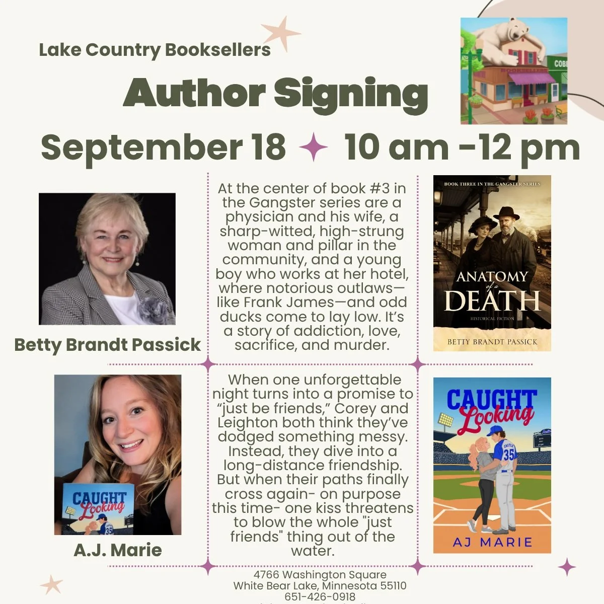 Come join us this Friday 9/18 to meet these two wonderful people! There's a little fall crisp in the air...perfect time for reading a historical novel about notorious outlaws AND a sweet n' spicy sports romance!