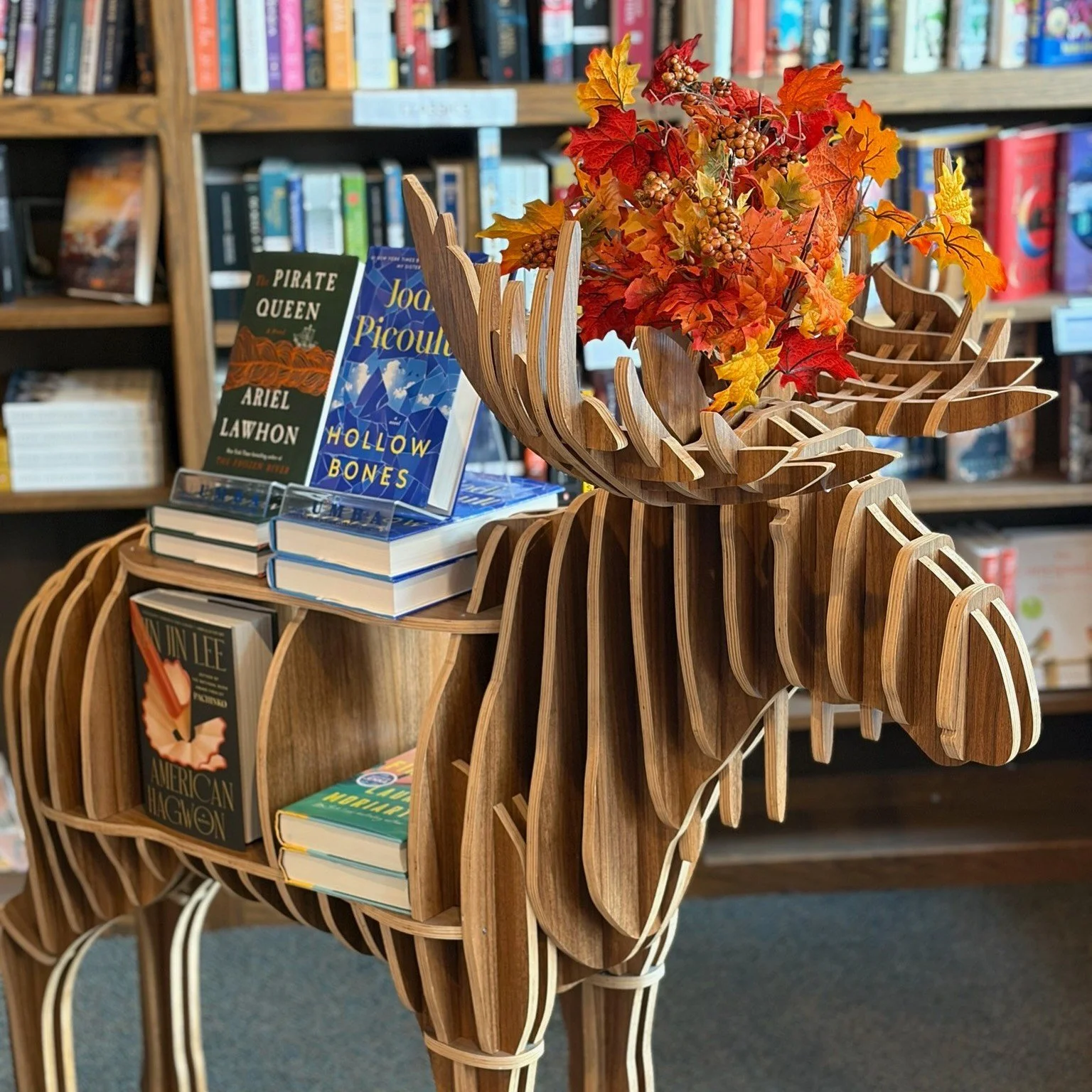 The store moose has donned her autumn finery! 🍁🍂

Don't forget to stop by tomorrow for our signing with @charlotte_babler_author !! 10/3, 11 am - 1 pm!