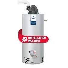 A water heater with an installation included label.