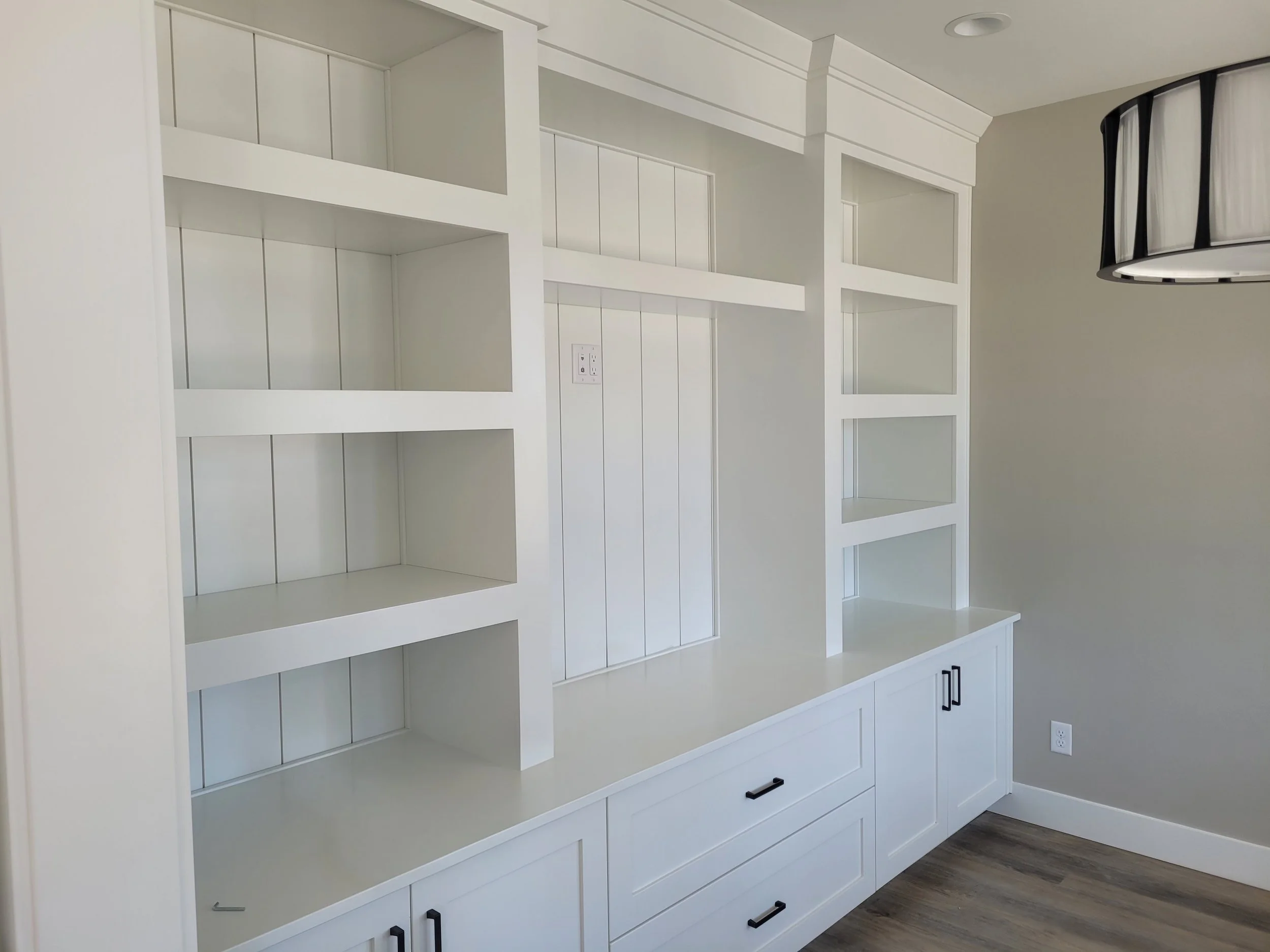 Vertical shiplap, custom cabinetry