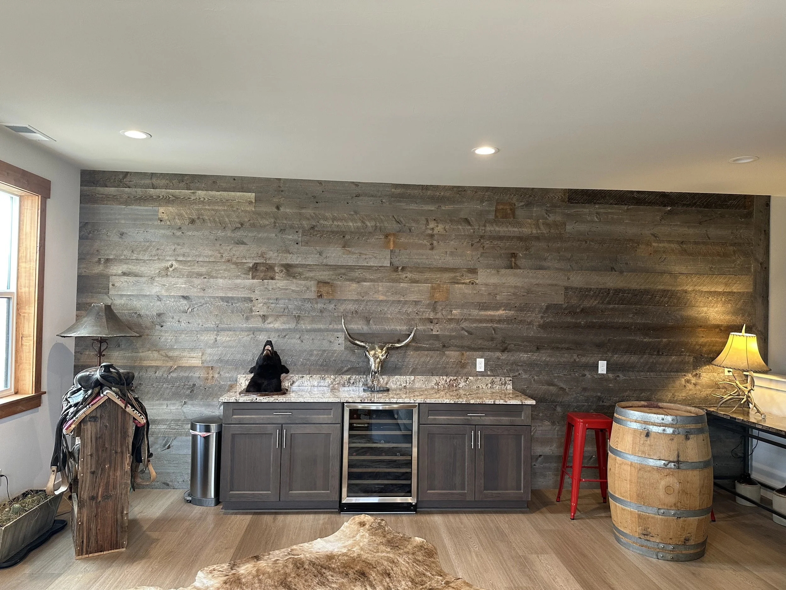 100-year-old reclaimed wood accent wall